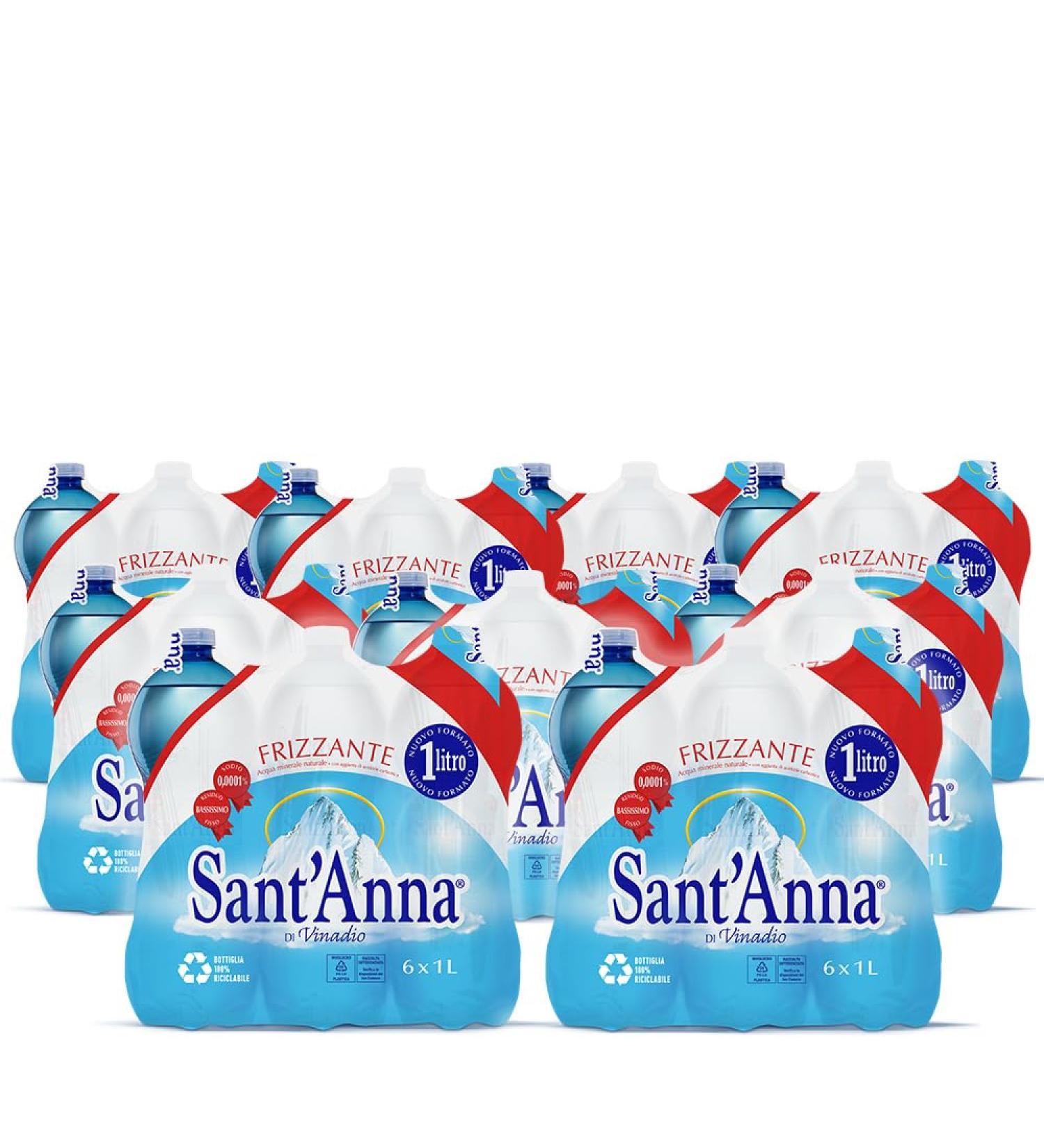 Pack de 54 bouteilles d'eau gazeuse Acqua Sant'Anna 1 0L | Eau min rale p tillantes faiblement min ralis e | Bouteilles en plastique 100% recyclables - Buy Online on GoSupps.com