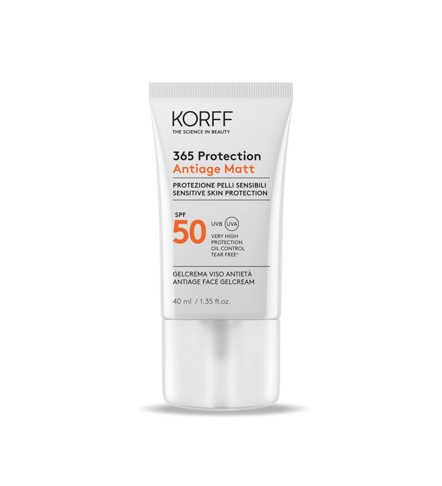 Korff 365 Anti-Age Protection Matt SPF50+ Anti-Aging Face Cream Gel for Sensitive Skin High Protection Water Resistant 40 ml - Buy Online on GoSupps.com