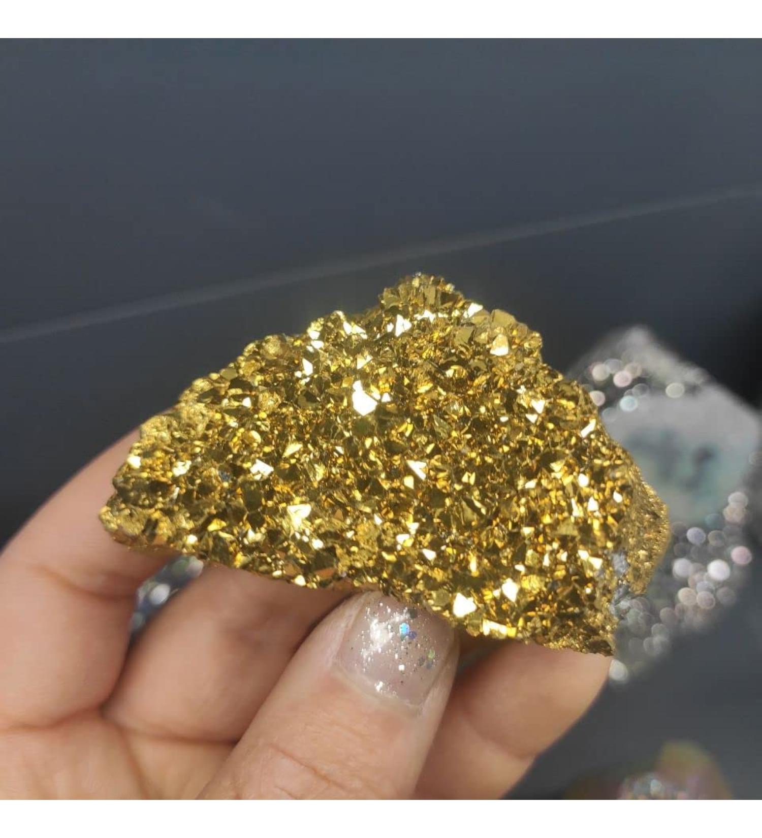 Natural Crystal Rough 1pcs Natural DIY Materials Making Electroplating Gold Raw Gemstone Crystal Cluster Titanium Geode Gifts Specimens 50-90g - Buy Online on GoSupps.com