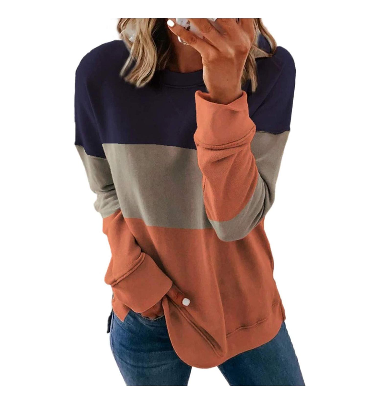 Women's Fall Fashion: Long Sleeve Quarter Zip Pullover in Medium Blue - Dressy Blouse with Lapel and Funny Graphic Tee - Buy Online on GoSupps.com