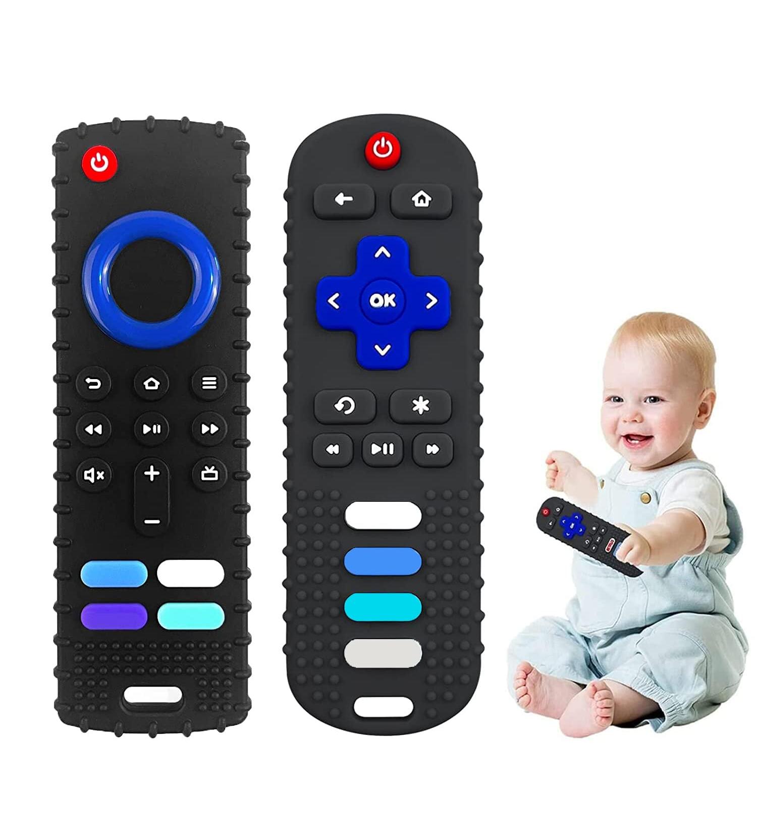ERSIHUA 2-Pack Baby Teething Toys - TV Remote Control Shape Silicone Teething Toys for Babies 0-18 Months BPA-Free (2 Pack, Black) - Buy Online on GoSupps.com