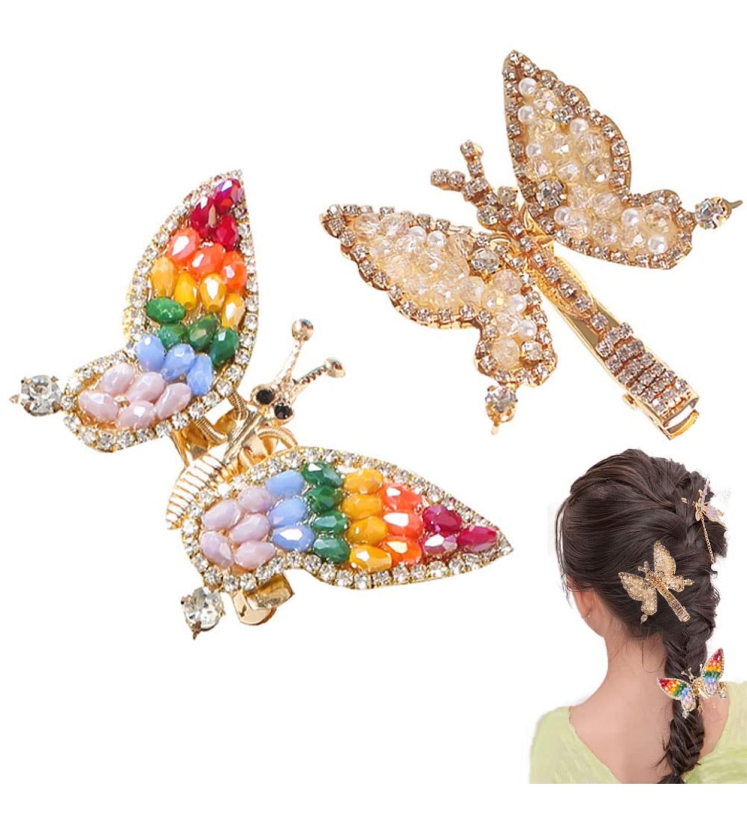 KuuGuu 2 PCS Gold Pearl Crystal Butterfly Hair Clips - Alligator Metal Barrettes with Moving Butterflies - Buy Online on GoSupps.com