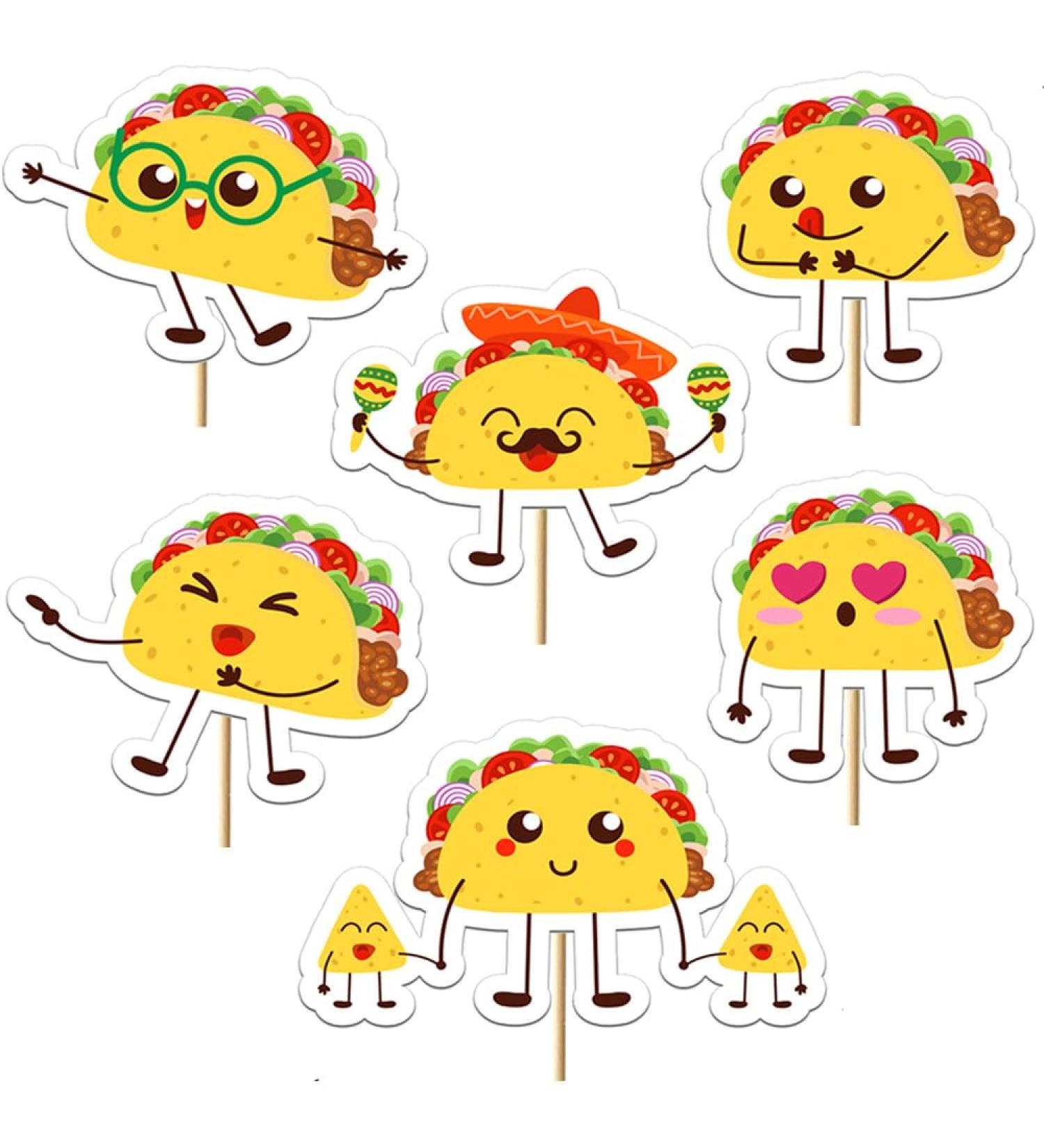 24Pcs Fiesta Taco Cupcake Toppers Taco Birthday Cake Decorations Mexican Taco Theme Party Decorations Supplies - Buy Online on GoSupps.com