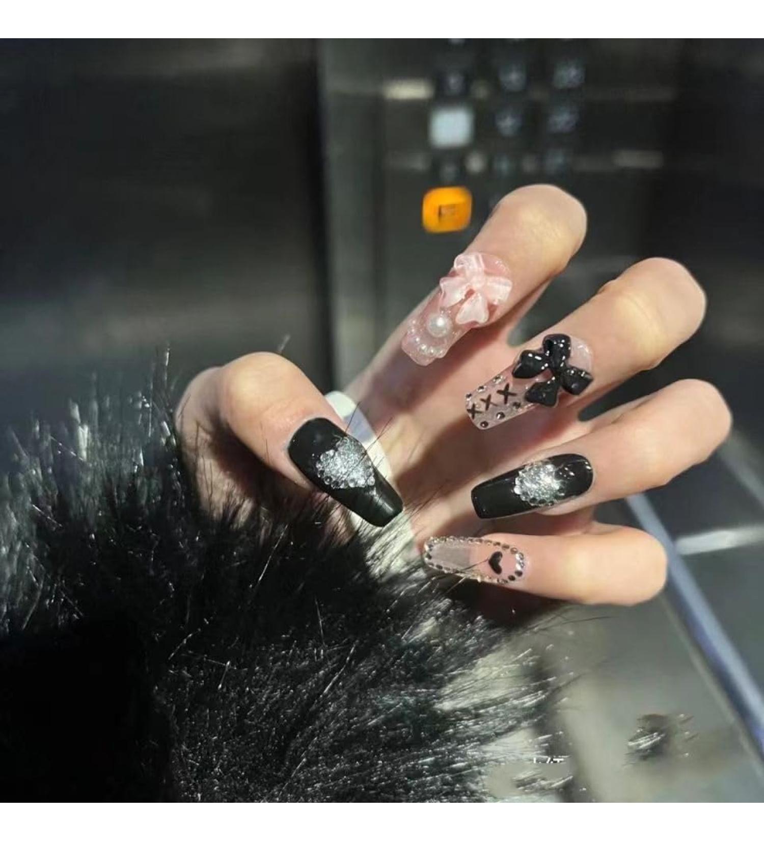 Temperament Enhancement Nail Patch Fake Nails Patch Small Sweet Potato with Sweet and Spicy Wind Bow Love Manicure Hand-Worn Nail (10-Piece Pack) (Size : M) Medium - Buy Online on GoSupps.com