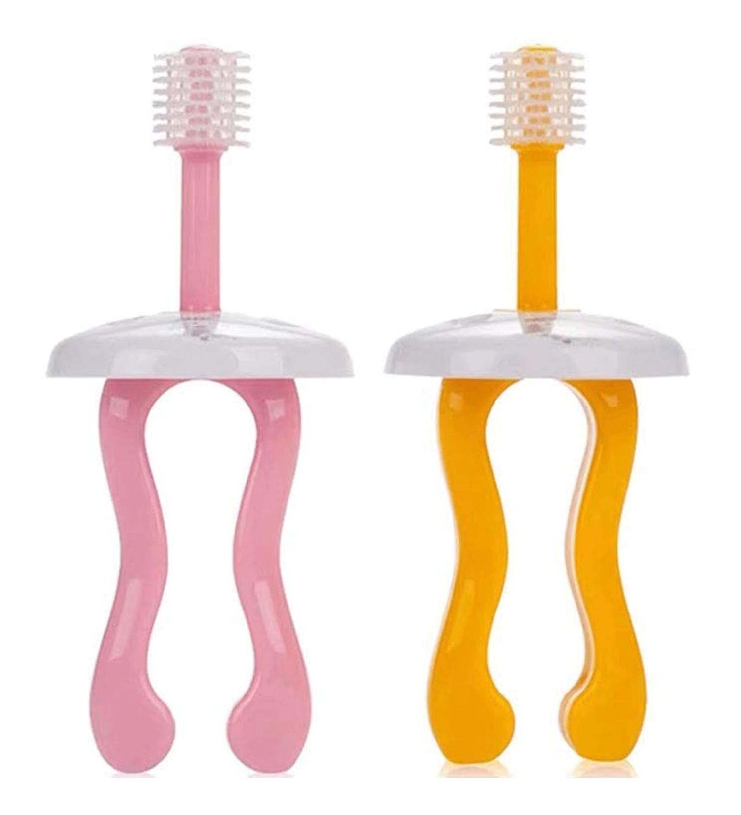 Clean 360 Soft Silicone Child Toothbrush | Unique Manual Brush for Toddlers 1-3 Years | Pink & Yellow - Buy Online on GoSupps.com