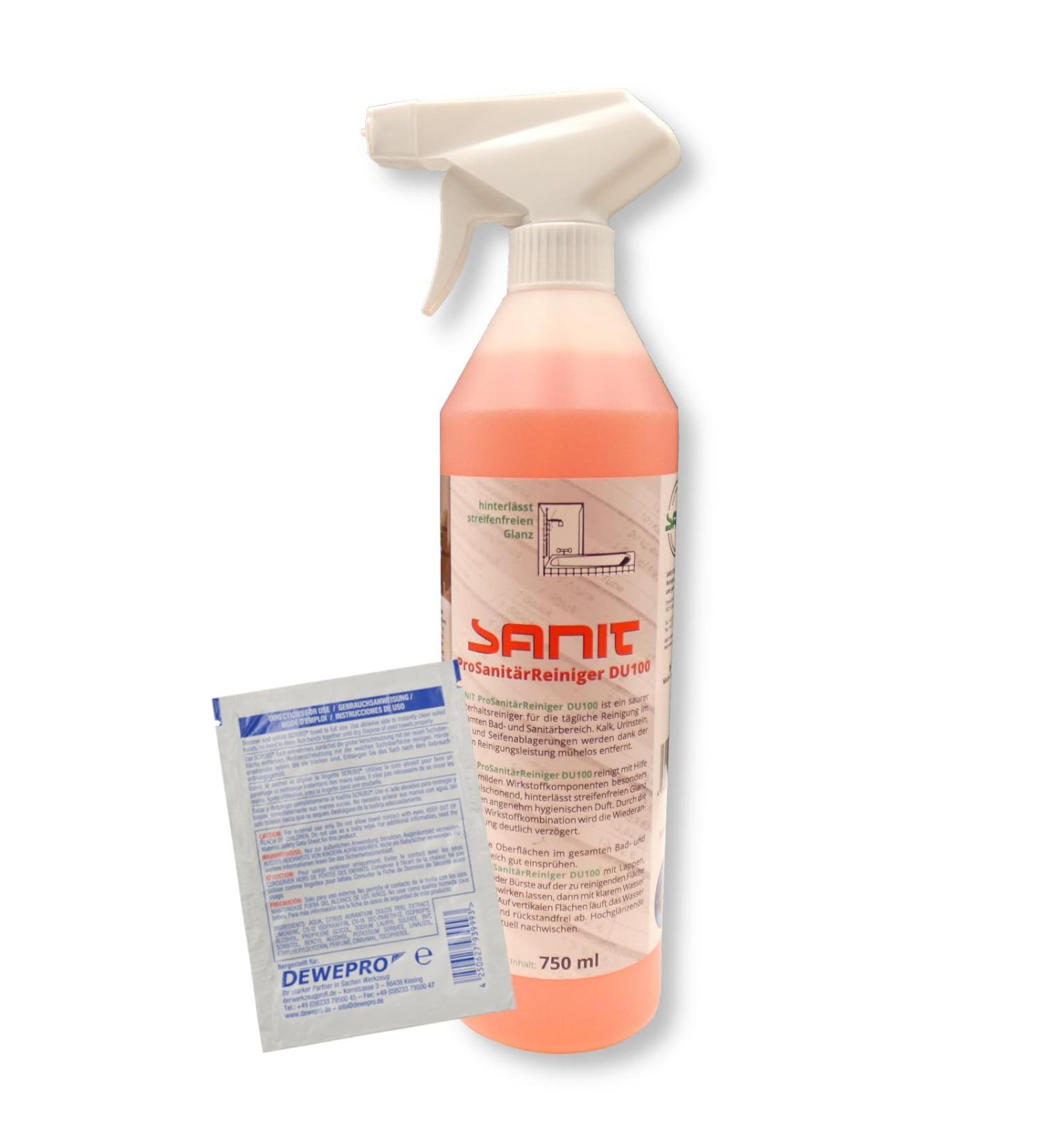 Buy Dewro Set: Sanit Prosanitarian Cleaner DU100 (750ml) - Powerful Bathroom Cleaner for Lime Cladding - 1 Pack - Buy Online on GoSupps.com