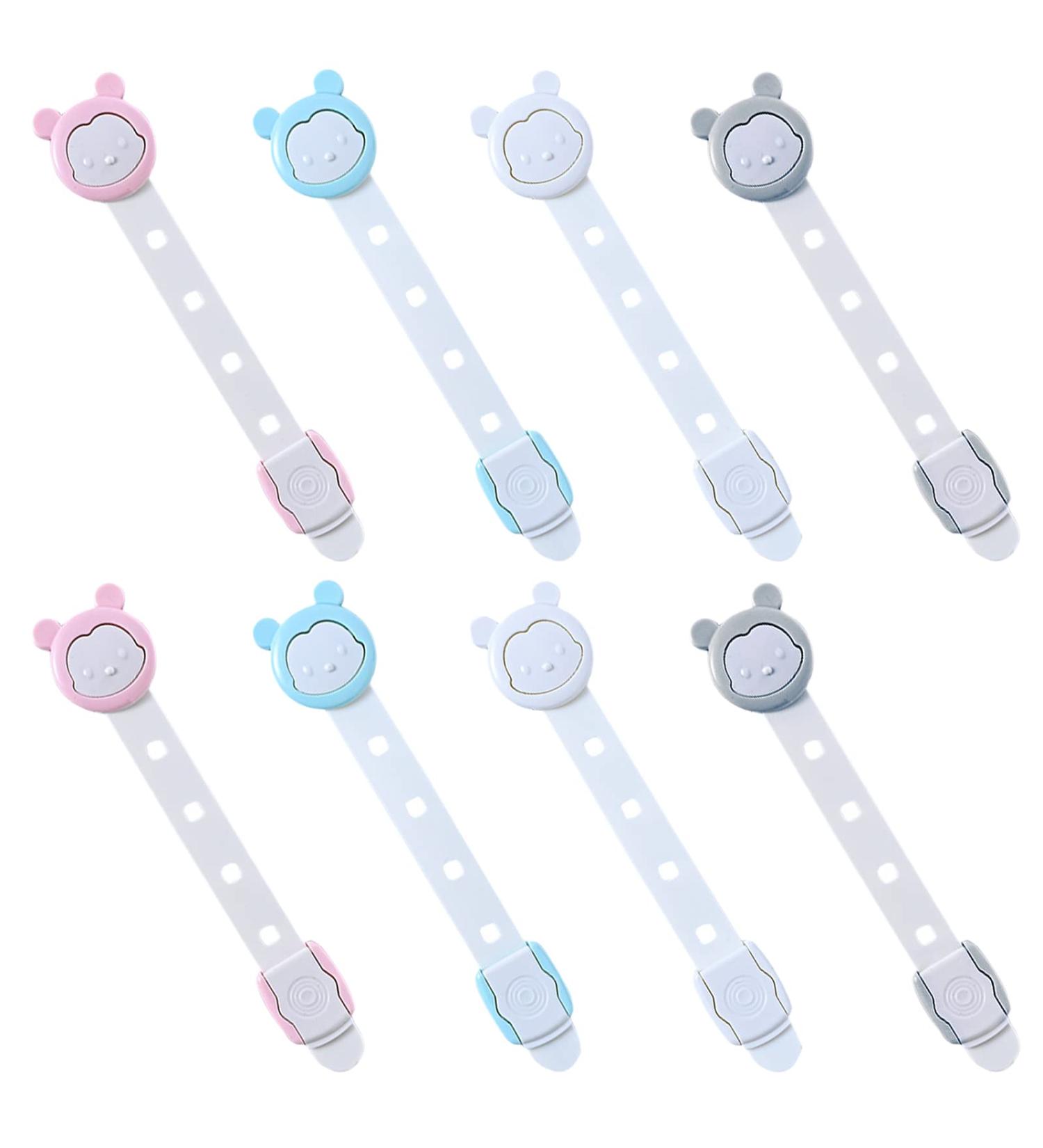 Misazy Cupboard Locks for Children 8 Pcs Baby Proofing Cabinet Locks Upgrade Adjustable for Children Toddler Safety Straps for Kitchen Drawers Toilet Seat Oven Door No Trapped Finger 4 Color - Buy Online on GoSupps.com
