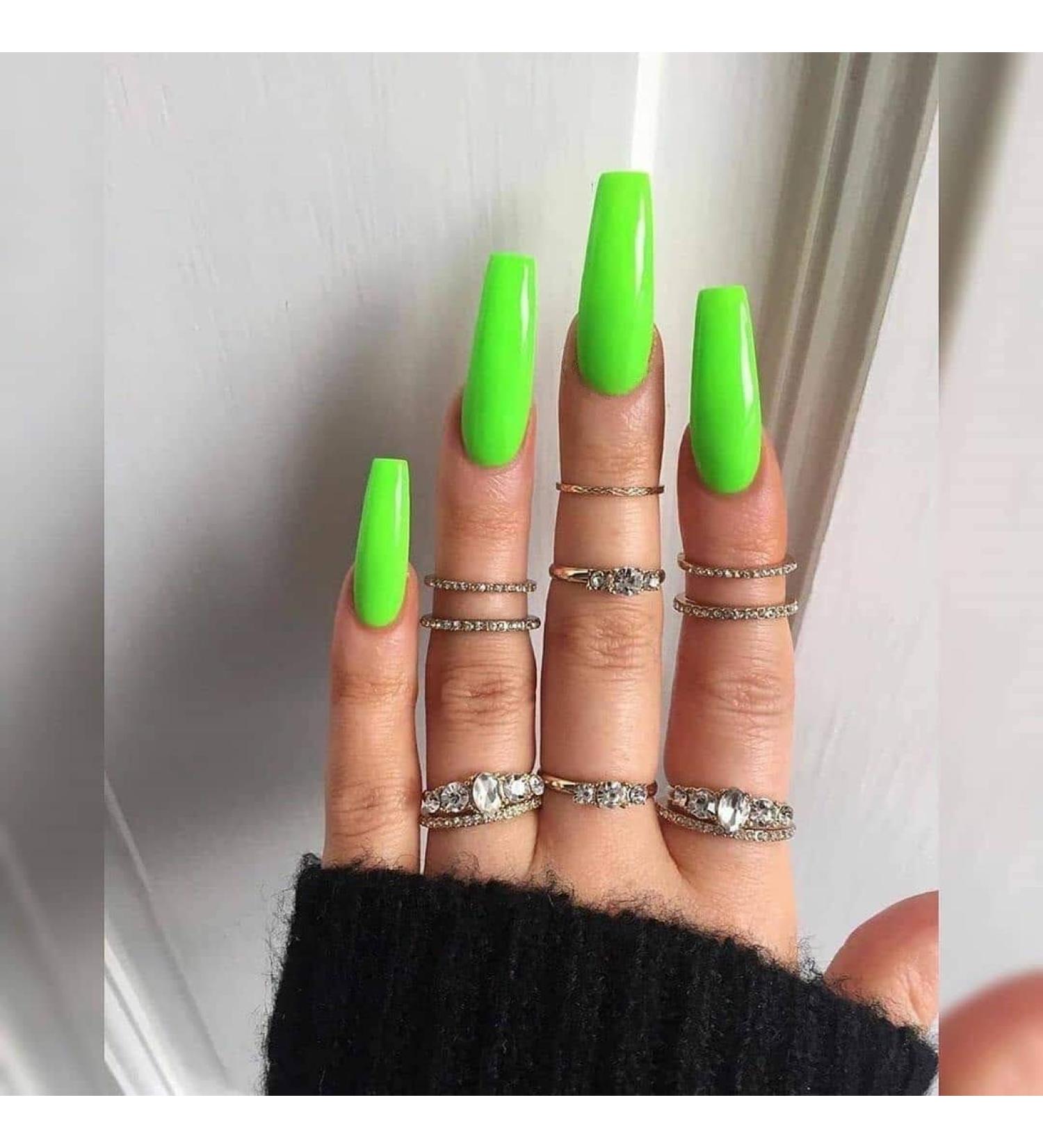 Brishow Light Green Artificial Long False Acrylic Nails - 24pcs Full Cover Press-On Nails for Women & Girls - Buy Online on GoSupps.com