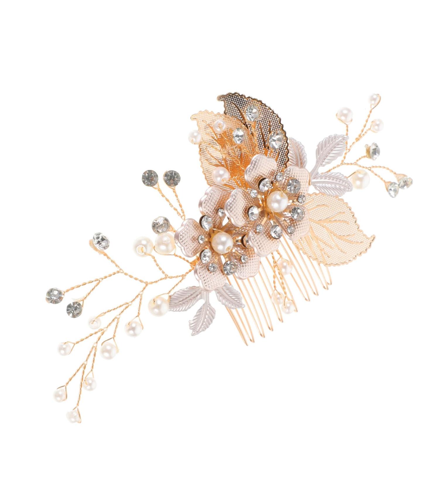 PATKAW Flower Leaf Bride Wedding Hair Comb Rhinestone Pearl Bridal Hair Pieces Flower Headpiece Crystal Pearl Bridal Hair Accessories for Women and Lady