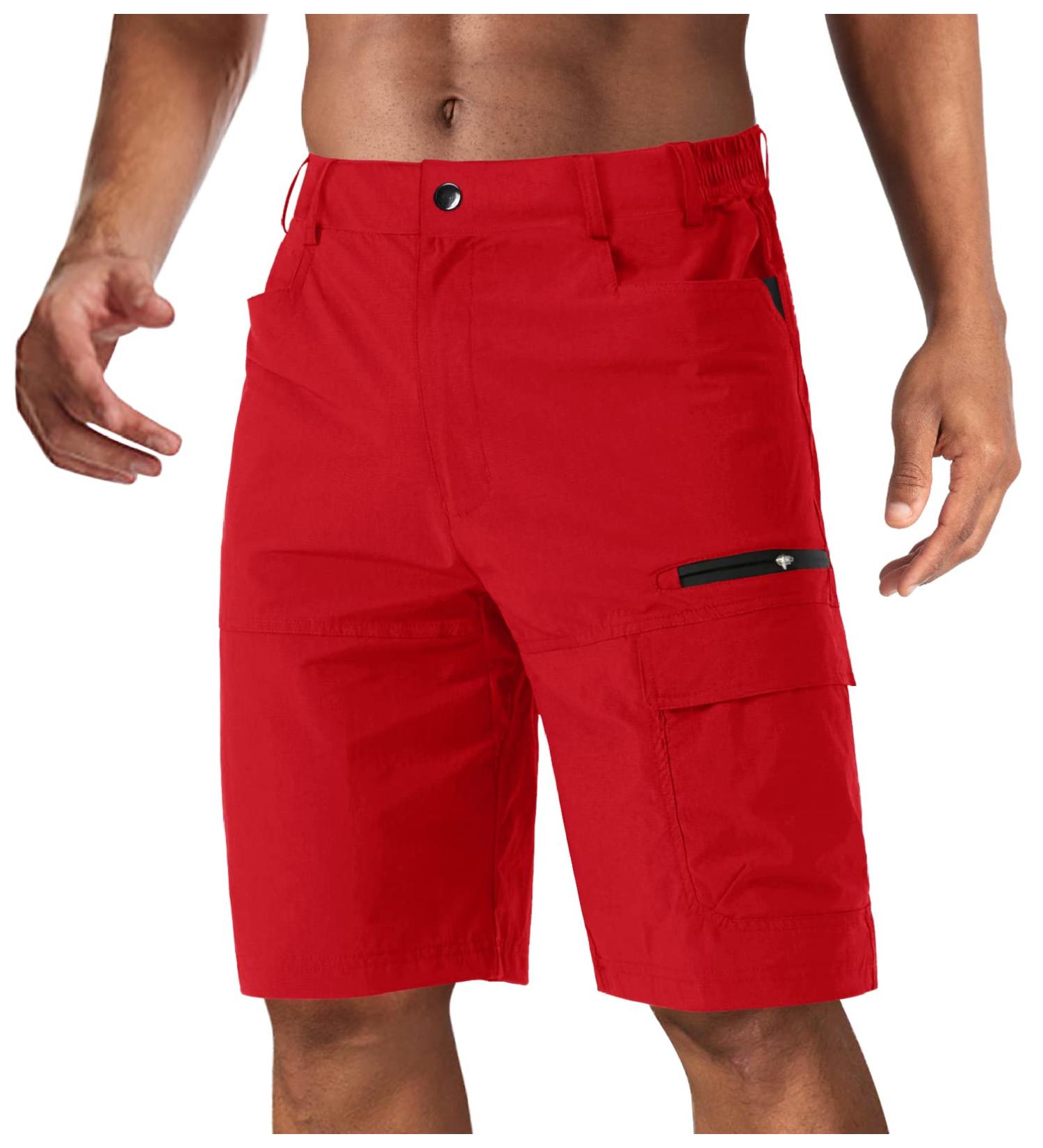 CRYSULLY Men's Cargo Quick Dry Shorts 34 Red - Outdoor Summer Casual Loose Fit - Buy Online on GoSupps.com