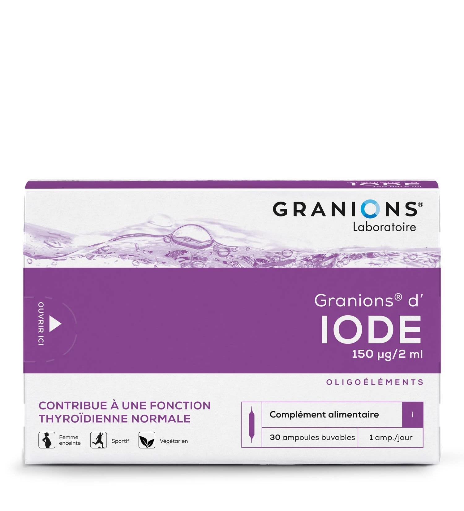 GRANIONS Iodine Contributes to normal thyroid function Iodine 150 g French brand 30 ampoules - Buy Online on GoSupps.com