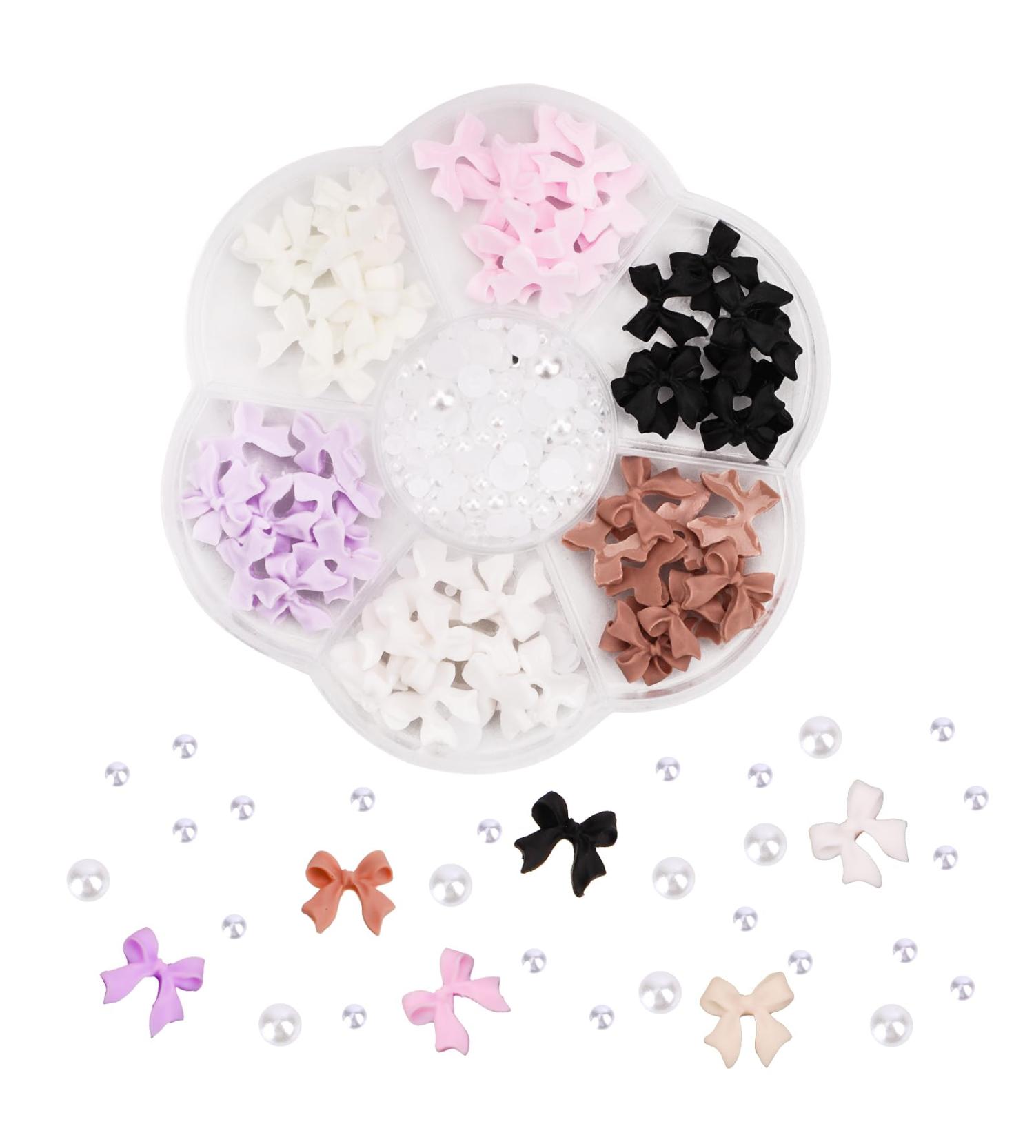 3D Bow Nail Charms 6 Colors Tiny Bow Charm with Pearl Stone Nail Design Colorful Nail Decorations for Jewelry Clothes Shoes DIY Craft - Buy Online on GoSupps.com