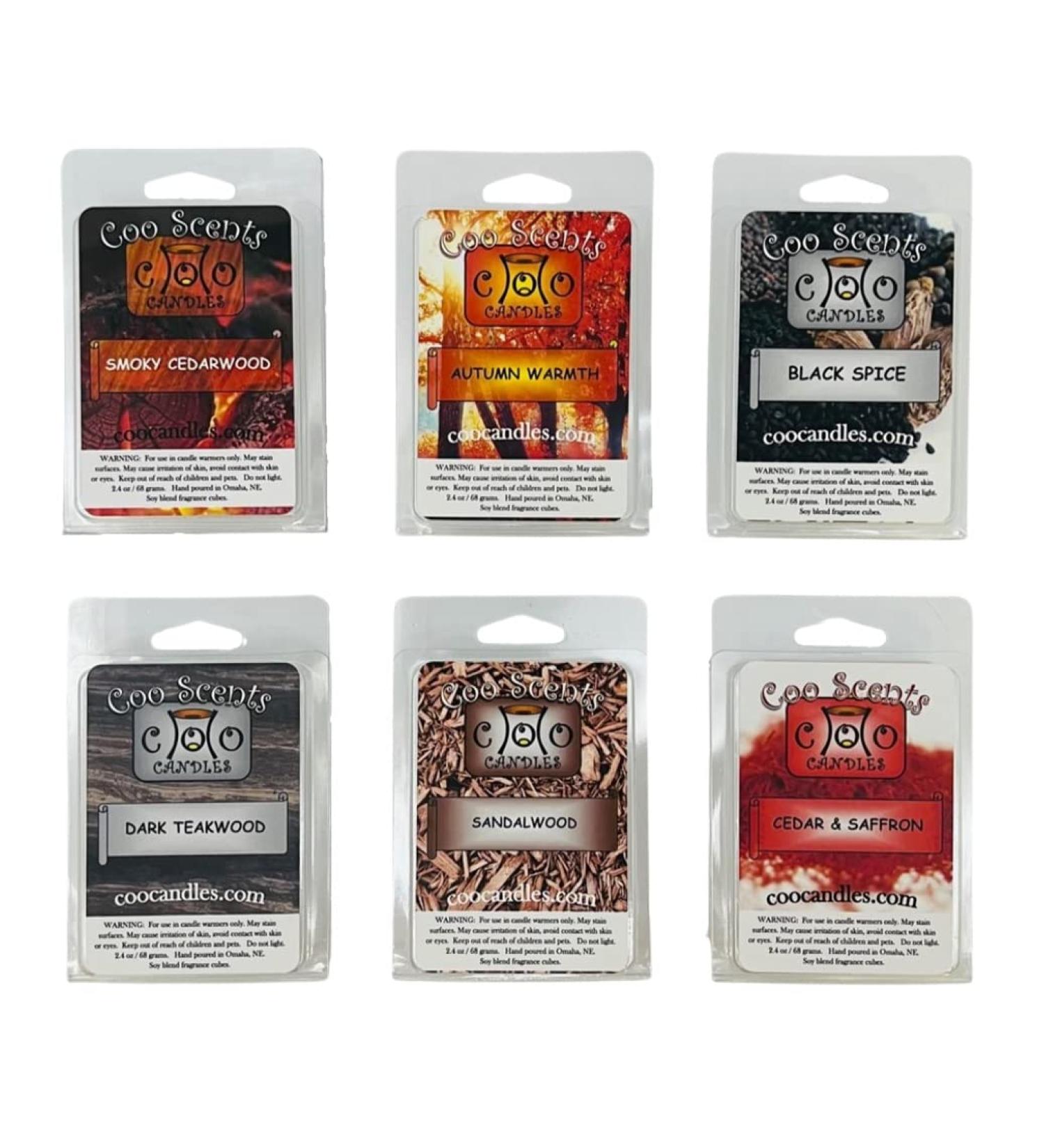 Soy Blend Candle Wax Bar Melts - 6 Pack Fall/Autumn Woodsy Masculine Scents: Cedarwood, Black Spice, Sandalwood, Teakwood & Saffron - Buy Online on GoSupps.com