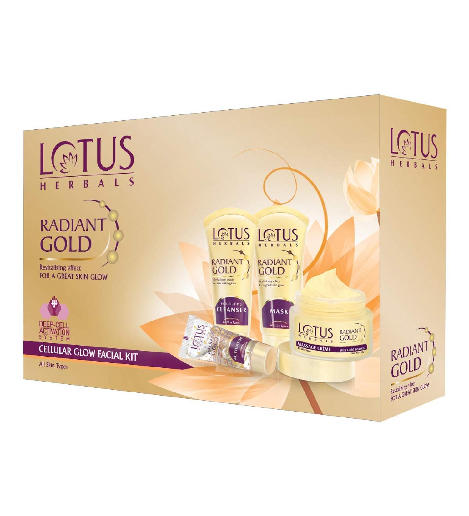 Lotus Herbals Radiant Gold Facial Kit for instant glow with 24K Pure Gold & Papaya 170g (Multi Use) - Buy Online on GoSupps.com