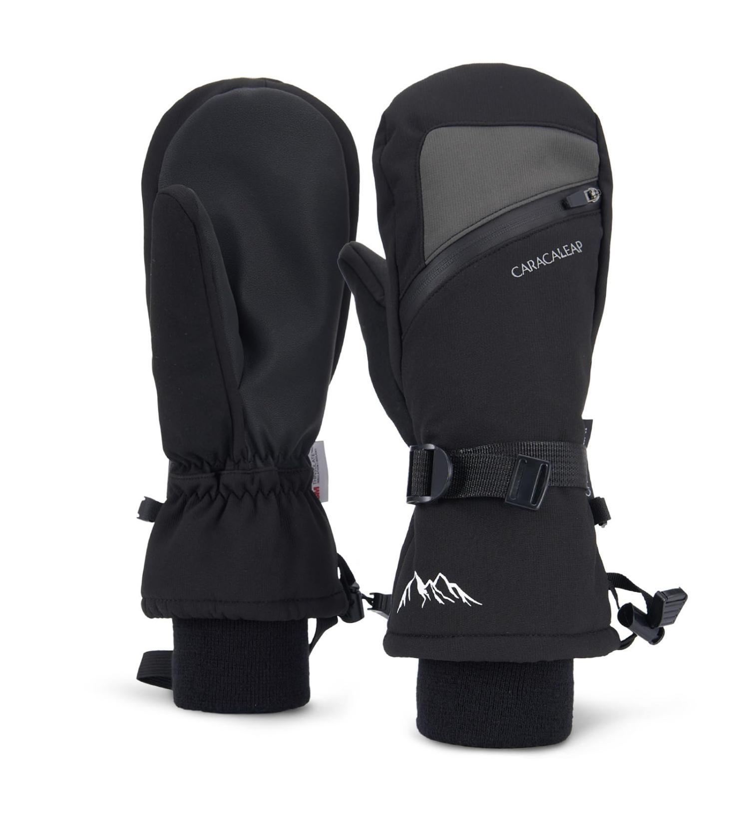 Caracaleap Waterproof Winter Ski Gloves for Men & Women - Black Mittens for Snow Activities - Buy Online on GoSupps.com