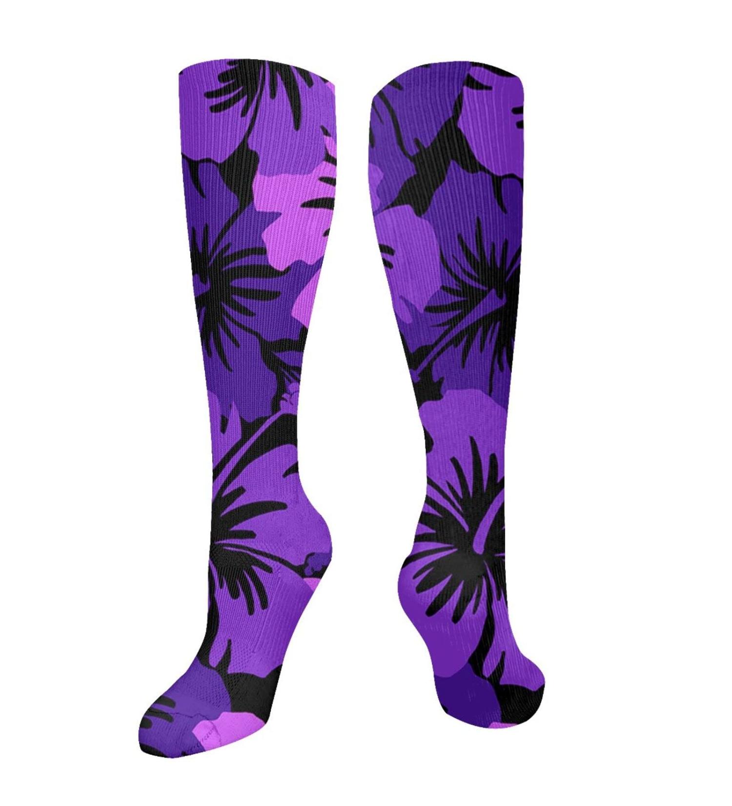 Lila Hawaiian Flower Compression Socks for Men & Women | 15-20 mmHg Circulation Support for Running & Cycling - Buy Online on GoSupps.com