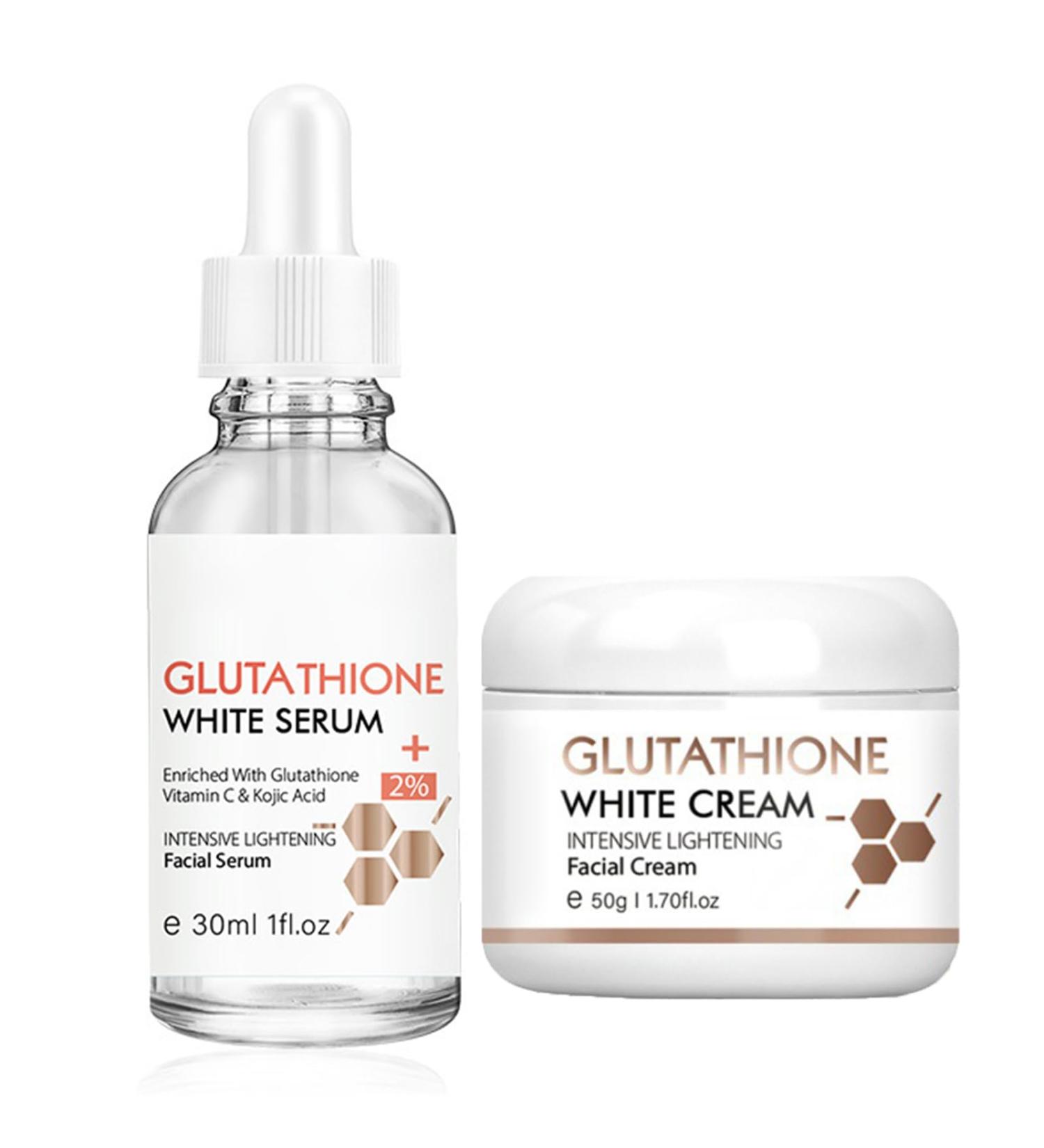 Glutathione Serum with Kojic Acid & Vitamin C - Nicotinamide Serum for Face for Hydrated - Face Serum Reduce Dark Spot Shrink Pores& Improve Skin Tone (Serum and Cream)