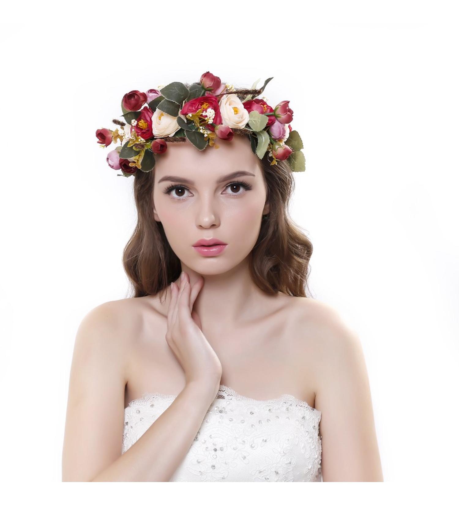 Ever Fairy Red Champagne Flower Crown Headband - Adjustable Hair Accessory for Women & Girls | International Shipping - Buy Online on GoSupps.com