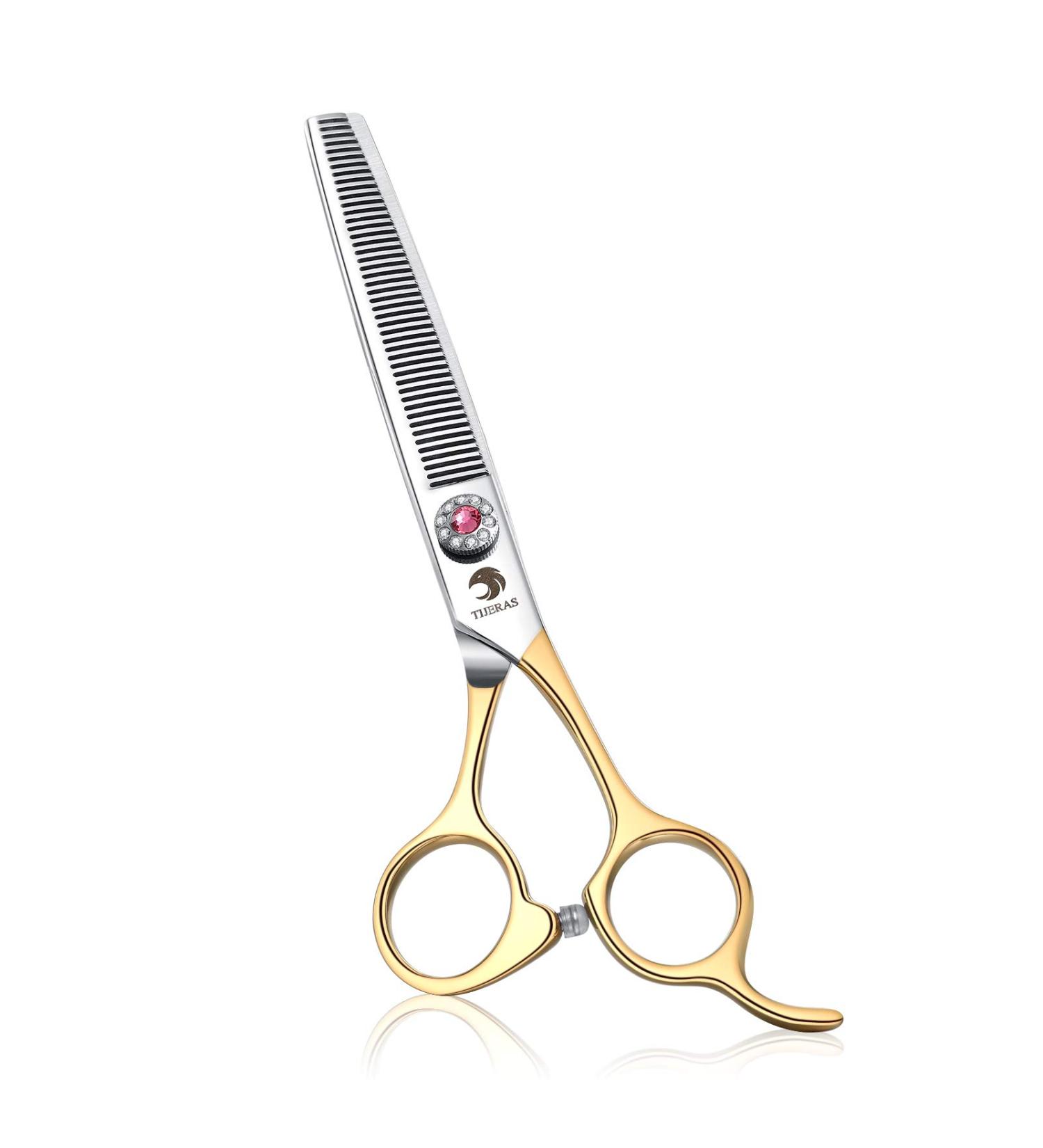 6.5 Inch Professional Pet Grooming Shears - Light Weight Multicolor Japan 440C Stainless Steel - D-Gold Thinning Scissor - Buy Online on GoSupps.com