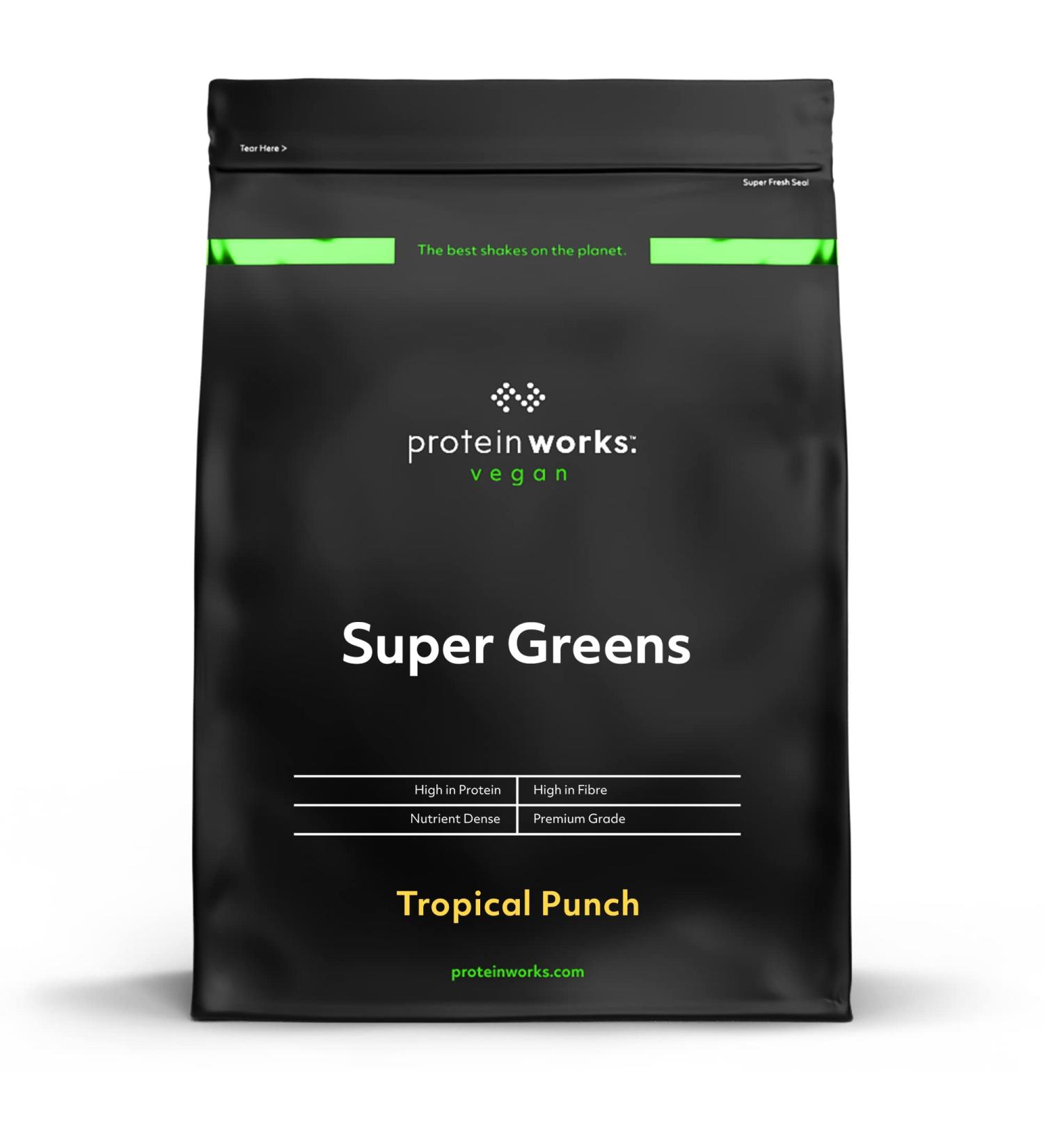 Protein Works Super Greens Powder 500g - Vegan Tropical Punch Detox Shake for Immune Support - Buy Online on GoSupps.com