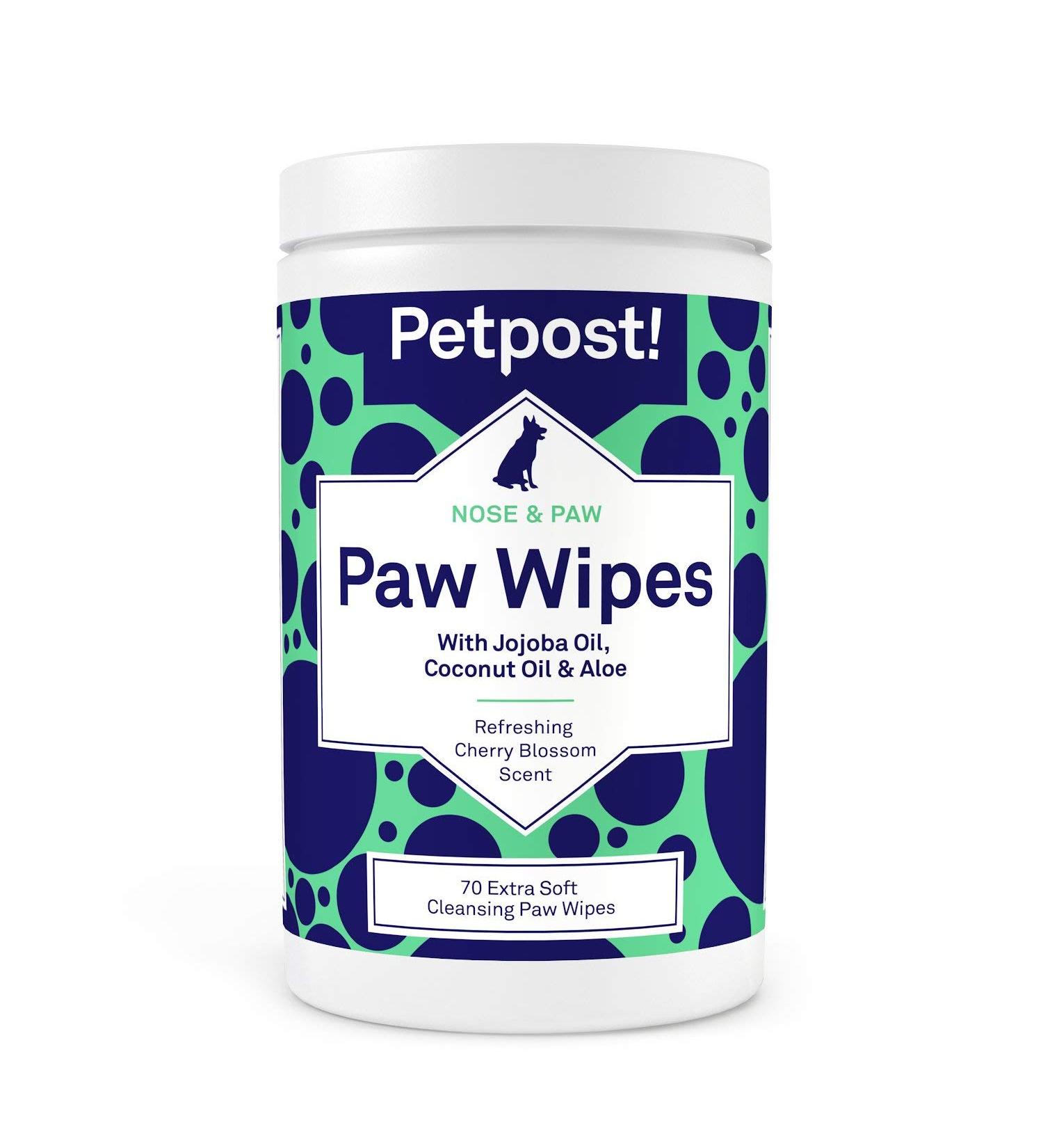 Petpost Paw Wipes for Dogs - Nourishing Cleaner with Coconut Oil, Jojoba Oil, and Aloe - 70 Cotton Pads (Cherry Blossom) - Buy Online on GoSupps.com