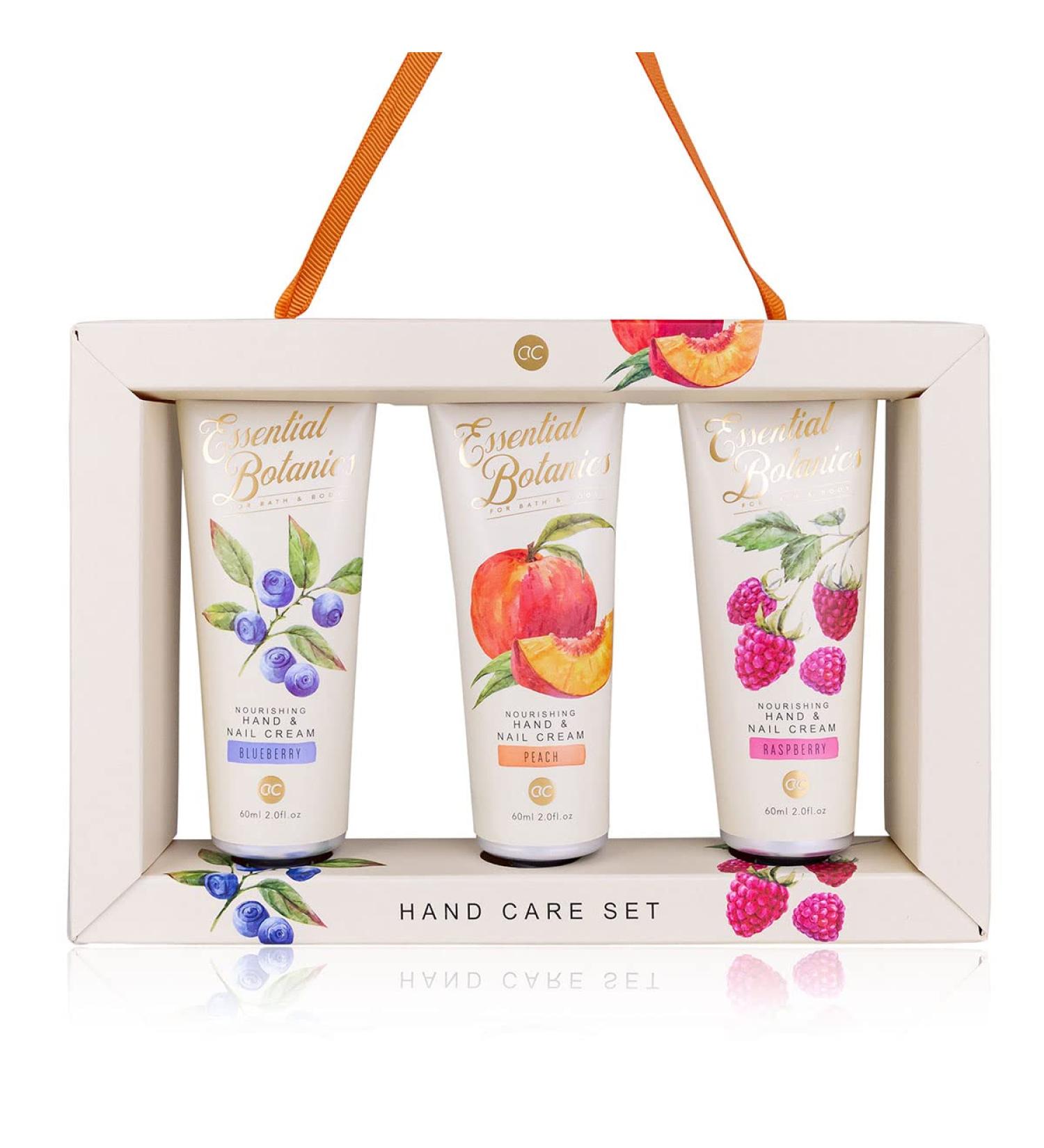 Accentra Handy Care Set - Essential Botanics Fruits Gift Box | 3x 60ml Hand & Nail Creams in Raspberry Peach & Blueberry - Perfect for Gifting - Buy Online on GoSupps.com