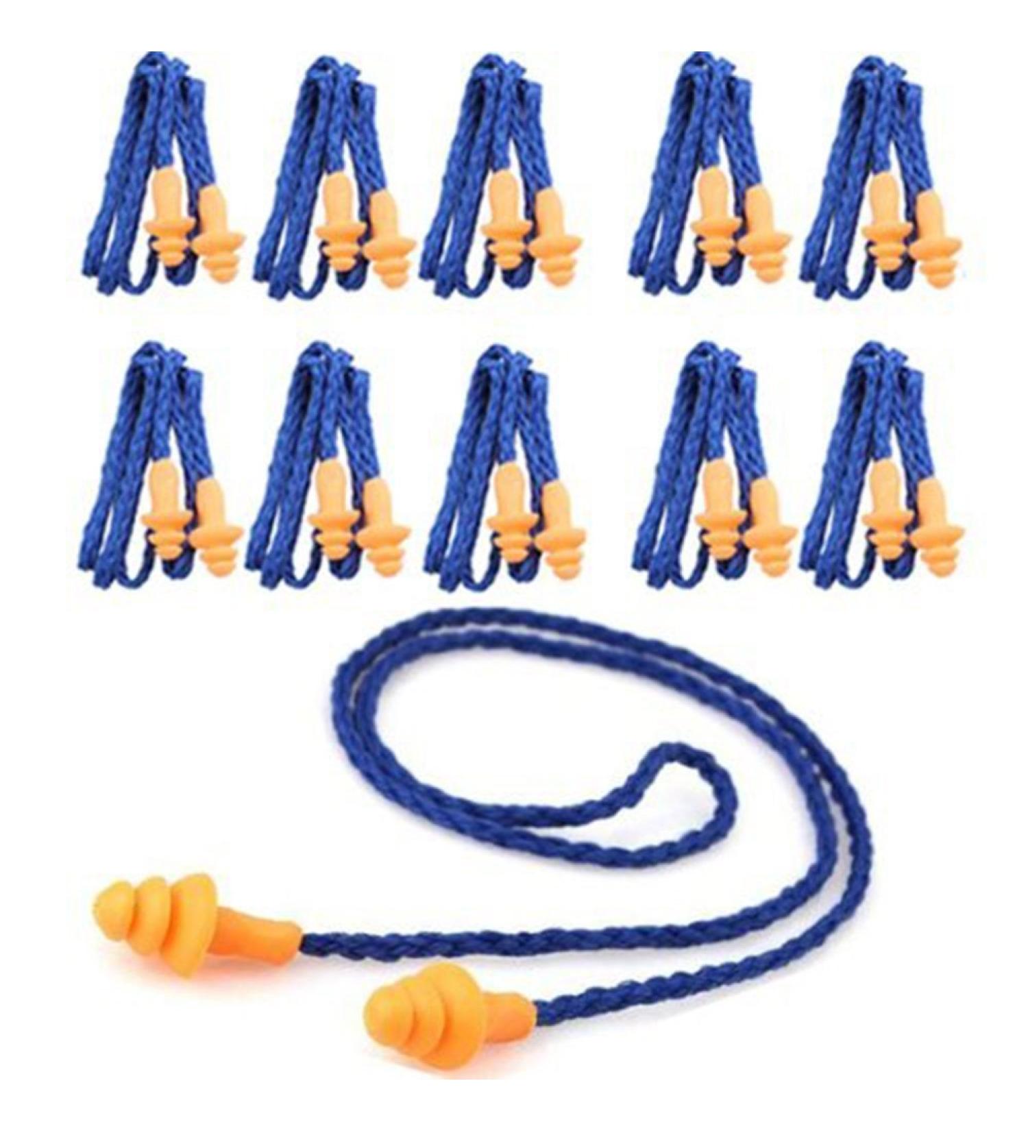 Qiorange 10 pieces soft reusable silicone ear plugs with cord (noise reduction 29DB)