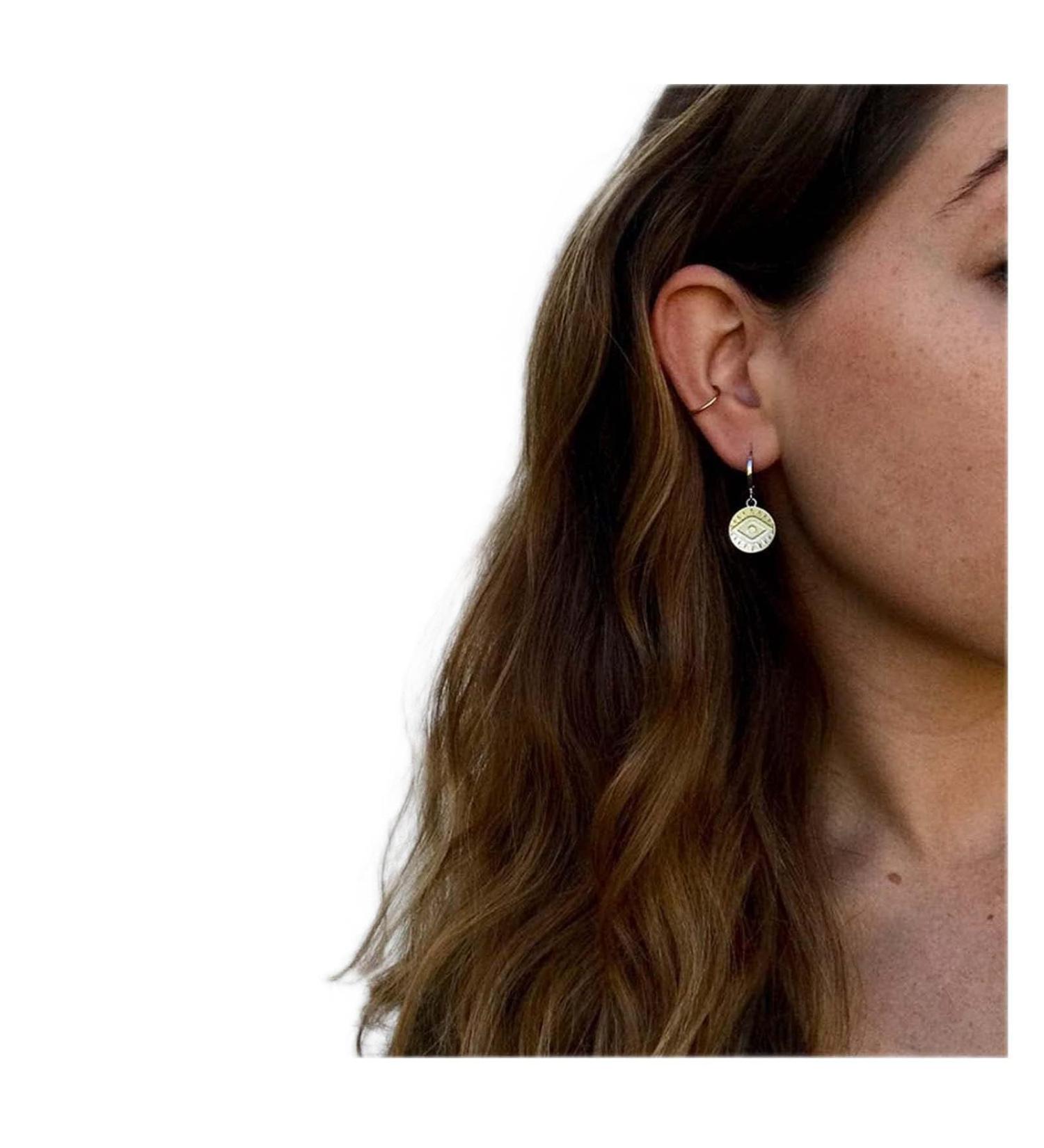 Evil Eye Disc Drop Earrings | Silver Hoop Earrings | Vintage Lucky Charm Jewelry for Women & Girls - Buy Online on GoSupps.com