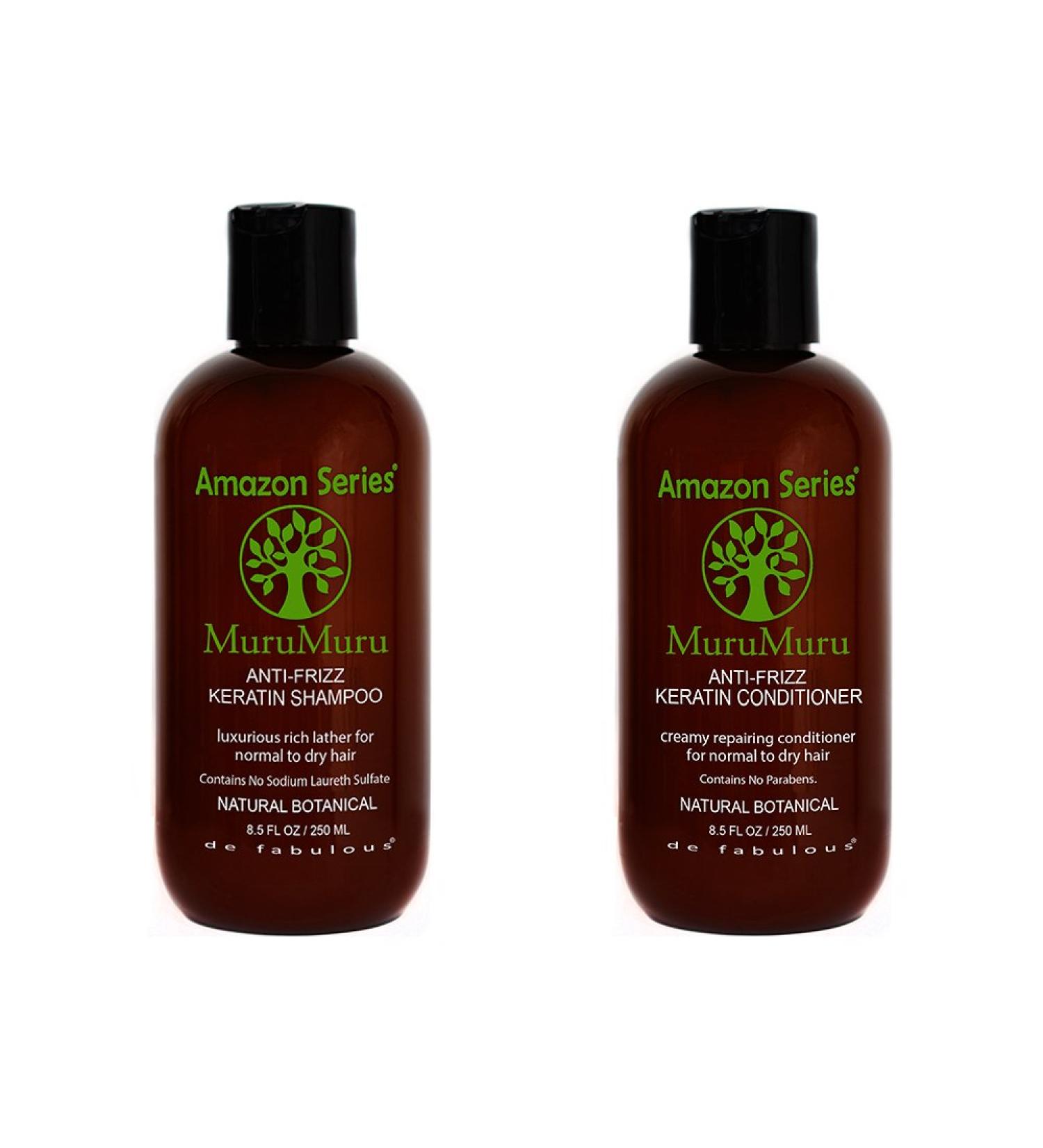 Amazon Series | MuruMuru Anti-Frizz Keratin Shampoo and Conditioner Set | Sulfate-Free Paraben-Free | 8.5 fl oz White