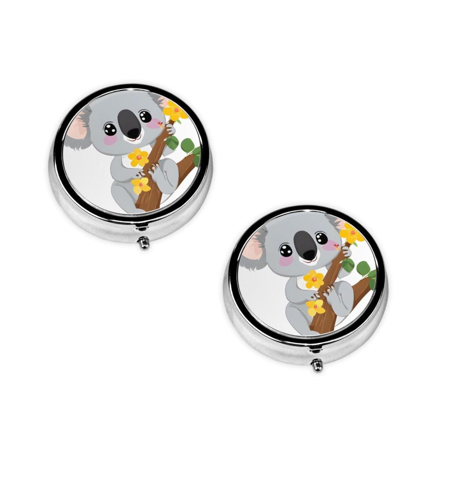 Green Leaf Koala Round Pill Box | 3 Compartment Portable Travel Organizer for Vitamins & Medicine - Buy Online on GoSupps.com