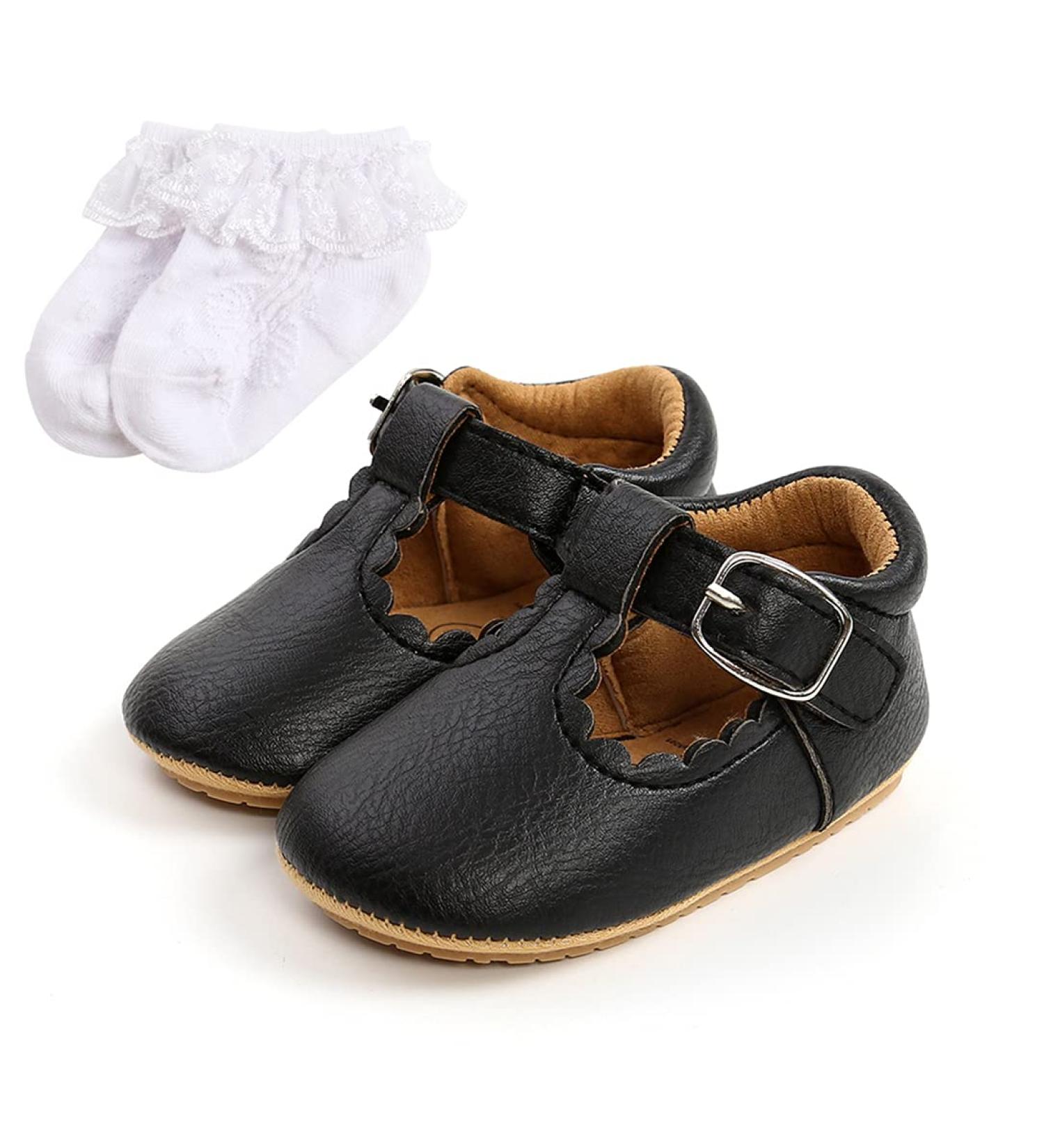 Baby Anti-Slip First Walking Shoes | Soft Sole Toddler Sneakers | PU Leather Prewalkers for 0-18 Months | Wide Black | Includes Socks | 12-18 Months - Buy Online on GoSupps.com