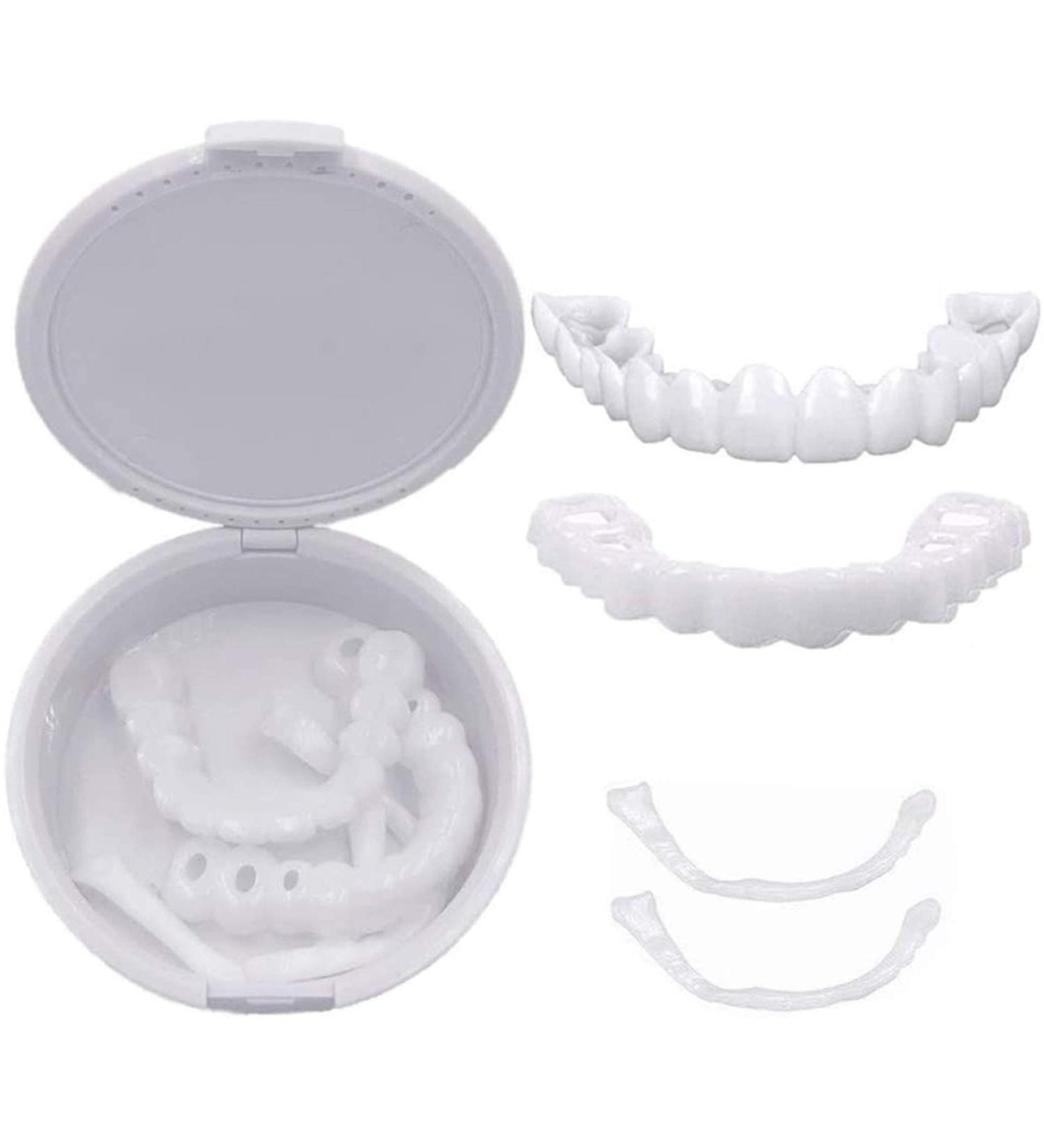 Fitnes Temporary Cosmetic Teeth Denture Teeth Cosmetic Simulated Braces Upper Braces + Lower Braces The Tooth Snap Cap on Instant Comfortable Flex Perfect Veneers 2PCS