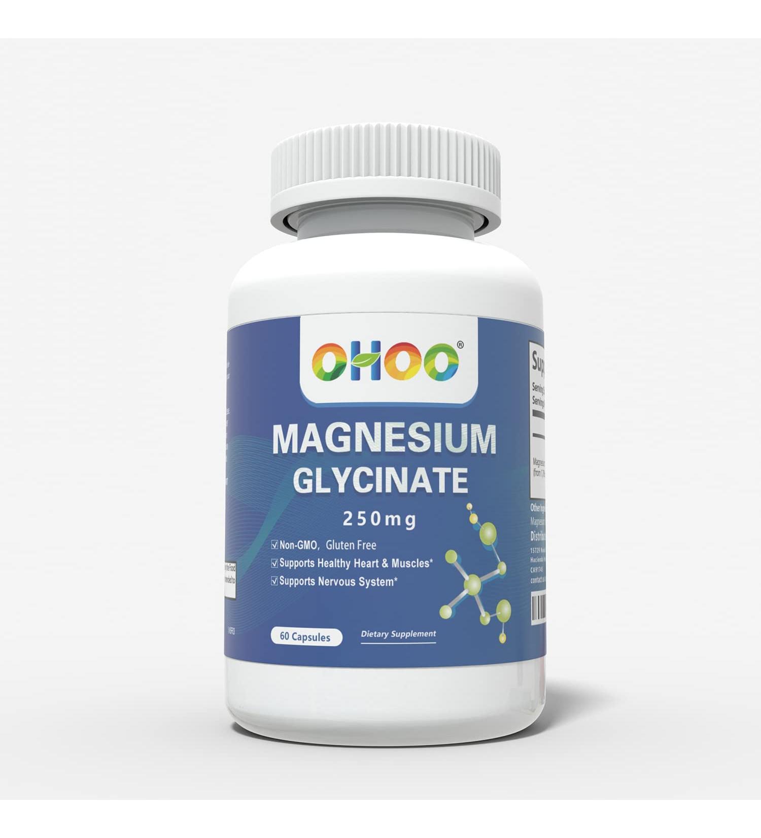 OHOO Magnesium Glycinate Supplement 250mg - 60 Capsules (60 Count) - Buy Online on GoSupps.com