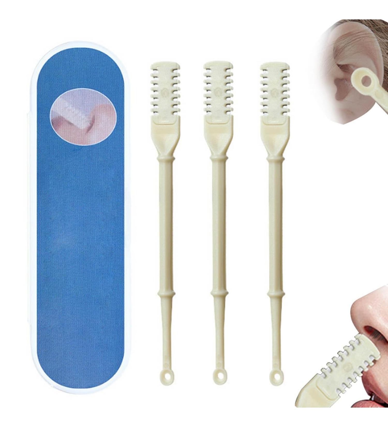 2-in-1 Nasal Hair Cutter & Trimmer - 360 Rotating Nose Hair Plucker & Ear Picker | Portable Beige Manual Nose Hair Knife - Buy Online on GoSupps.com