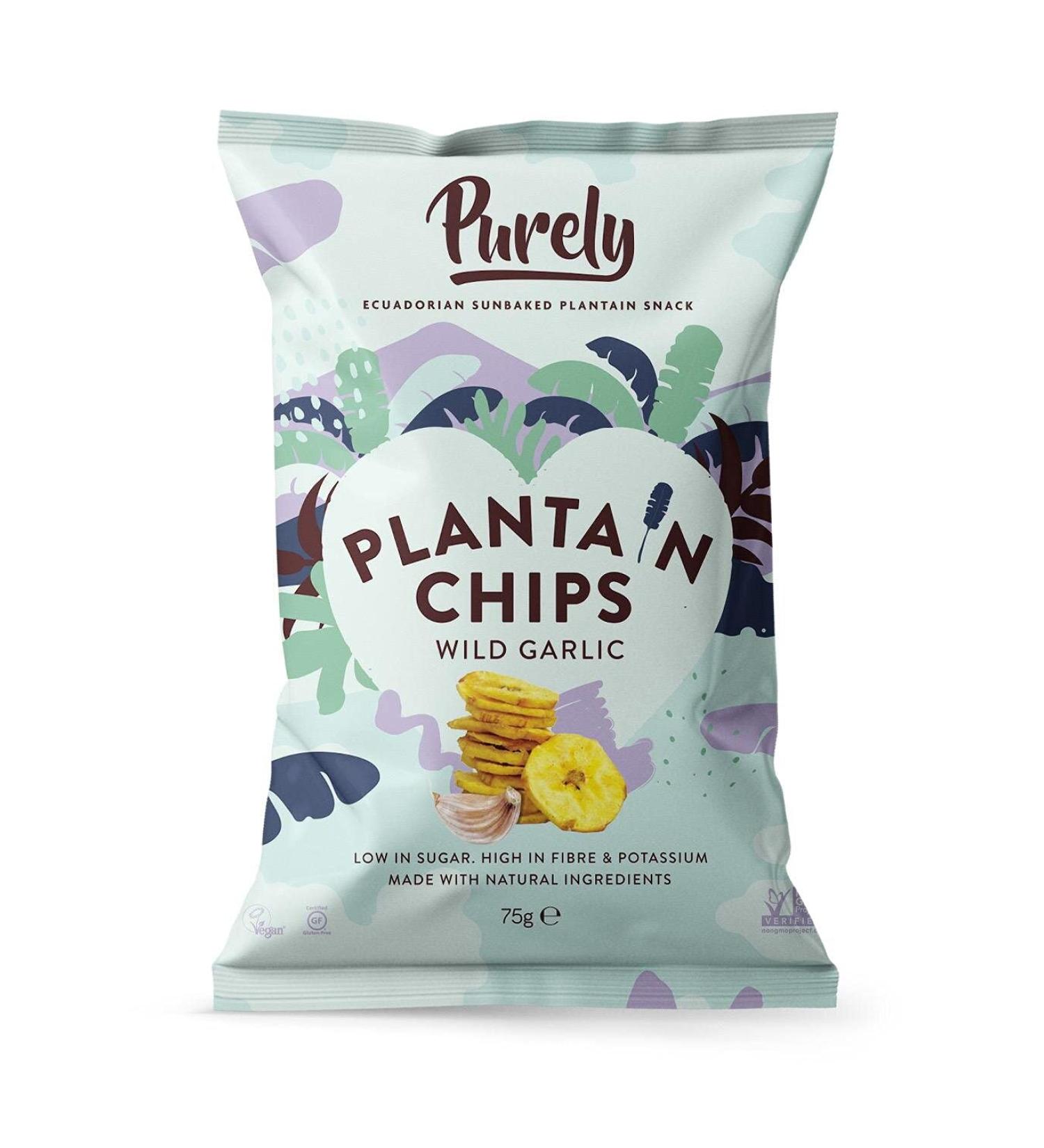  Purely Purely 8 Pack Plantain Chips - Wild Garlic - 75g - Low Calorie Plantain Crisps - Vegan Gluten Free Nutritious & All-Natural - Healthy Alternative - Buy Online on GoSupps.com