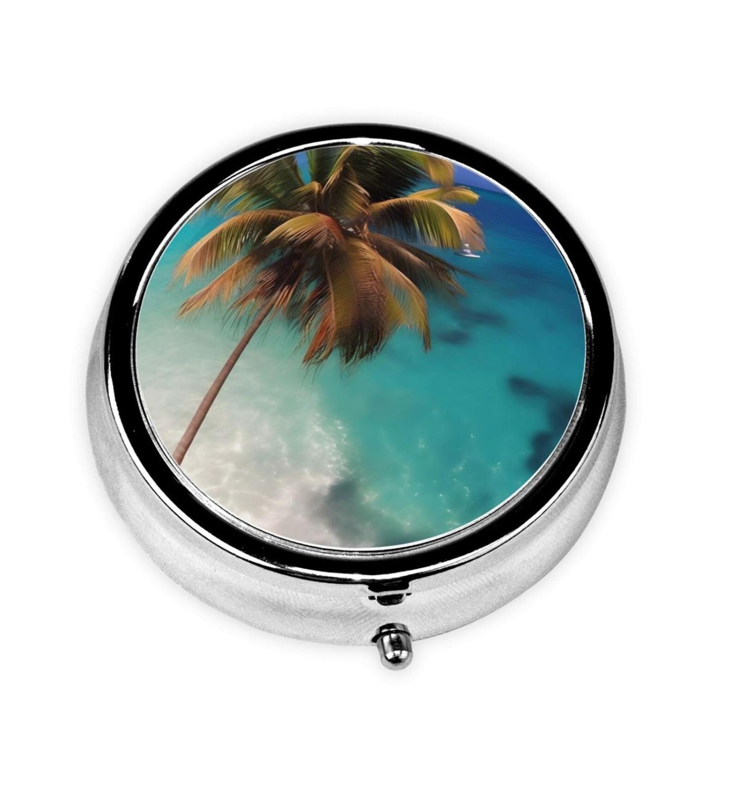 Caribbean Islands Round Pill Box - 3 Compartment Travel Organizer - Portable Pill Box for International Use - Buy Online on GoSupps.com