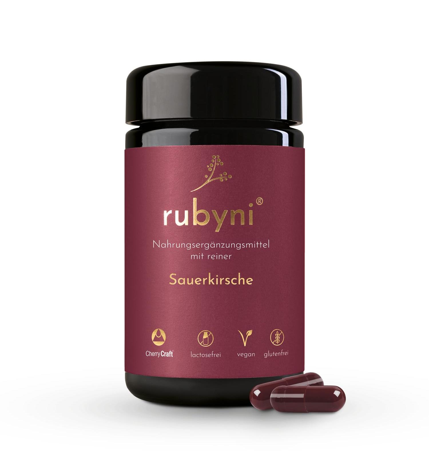 Rubyni Sour Cherry Capsules 90 Vegan Capsules with 360mg Cherry Extract | 100% Pure Cherrycraft | Rich in Polyphenols & Anthocyanins | Lab Tested for Quality - Buy Online on GoSupps.com