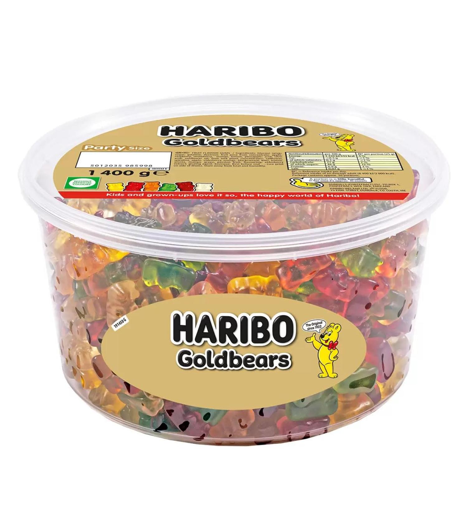 HARIBO Haribo Gold Bears Giant Party Size Tub 1400 Grams of Teddy Bear Gummies - Buy Online on GoSupps.com