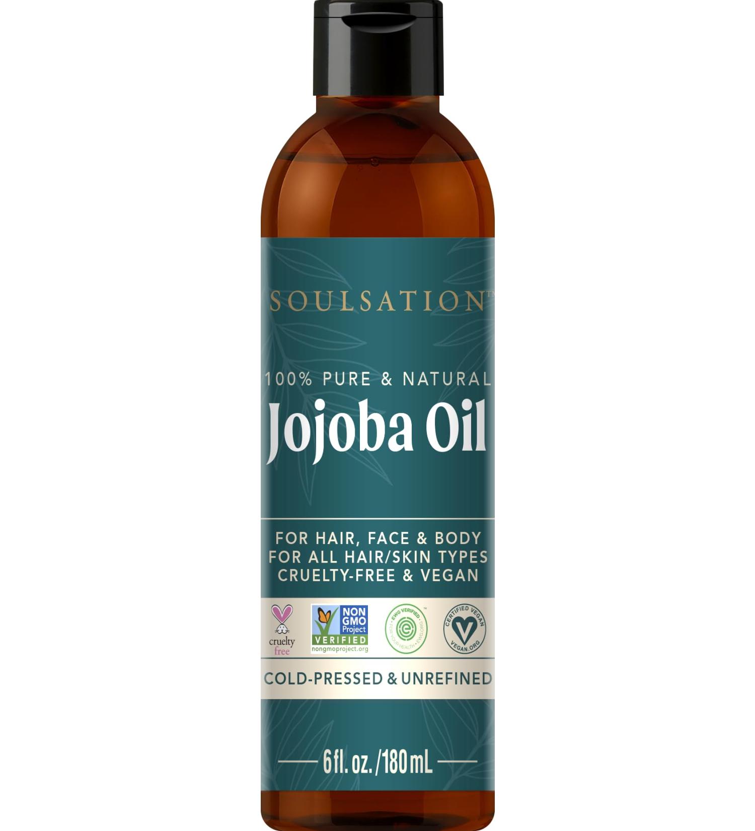 Pure Jojoba Oil for Skin Hair Face & Body 100% Natural Cold Pressed Unrefined | Non-GMO EWG Verified Cruelty-Free Vegan Moisturizing Oil for Dry Skin Scalp & Beard 6oz 6 Fl Oz (Pack of 1) - Buy Online on GoSupps.com