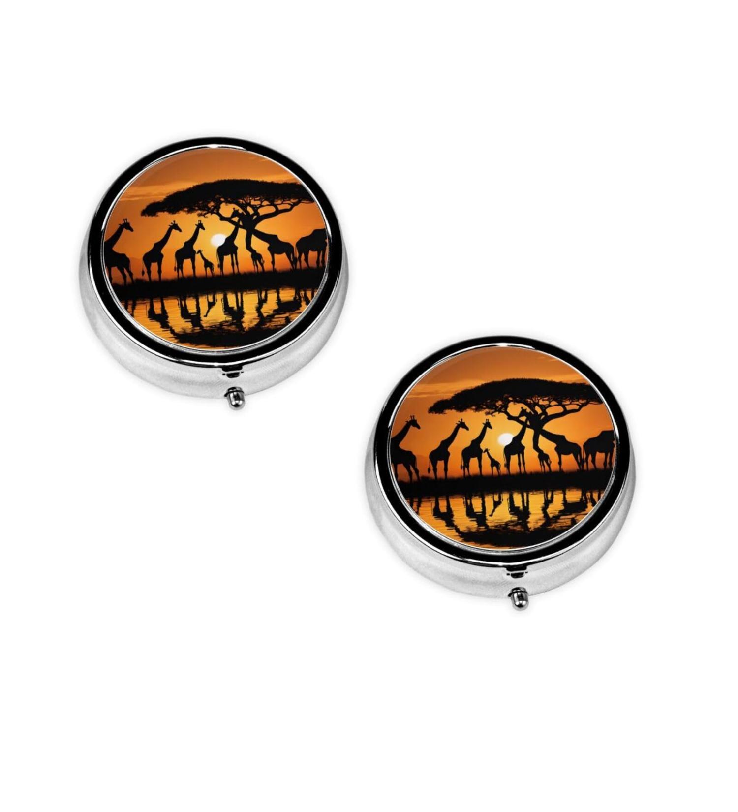 Shop Africa Giraffe Majestic Tree Mini Round Pill Box - 3 Compartment Travel Medicine Organizer | Portable Pill Case for Home & Office - Buy Online on GoSupps.com