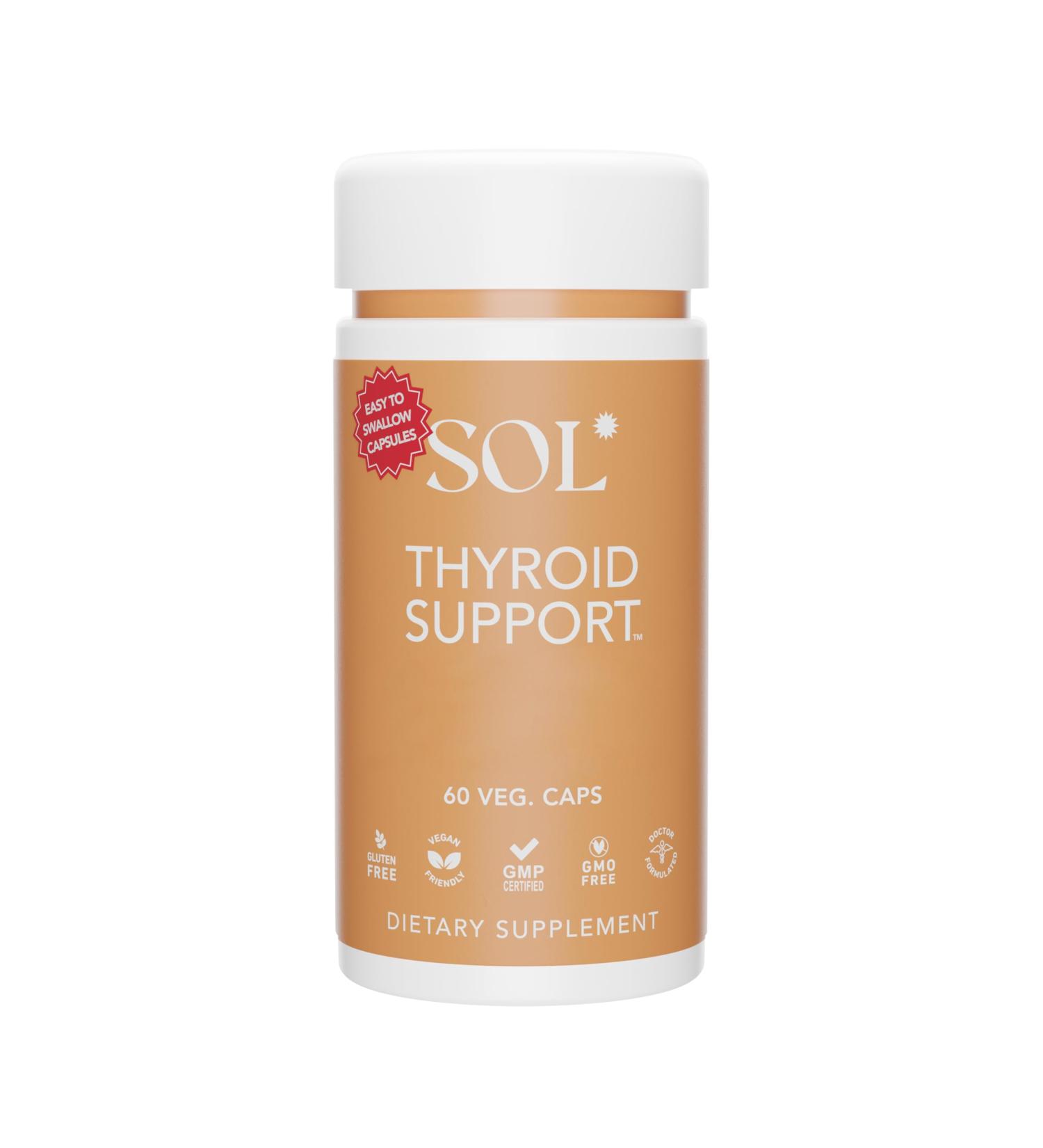 Sol Nutrition Thyroid Support Supplement - Advanced Thyroid Health Support Metabolism Booster Mental Clarity - Ashwagandha Ginger Adaptogens Magnolia Bark Turmeric Blend - 60 Veggie Capsules - Buy Online on GoSupps.com