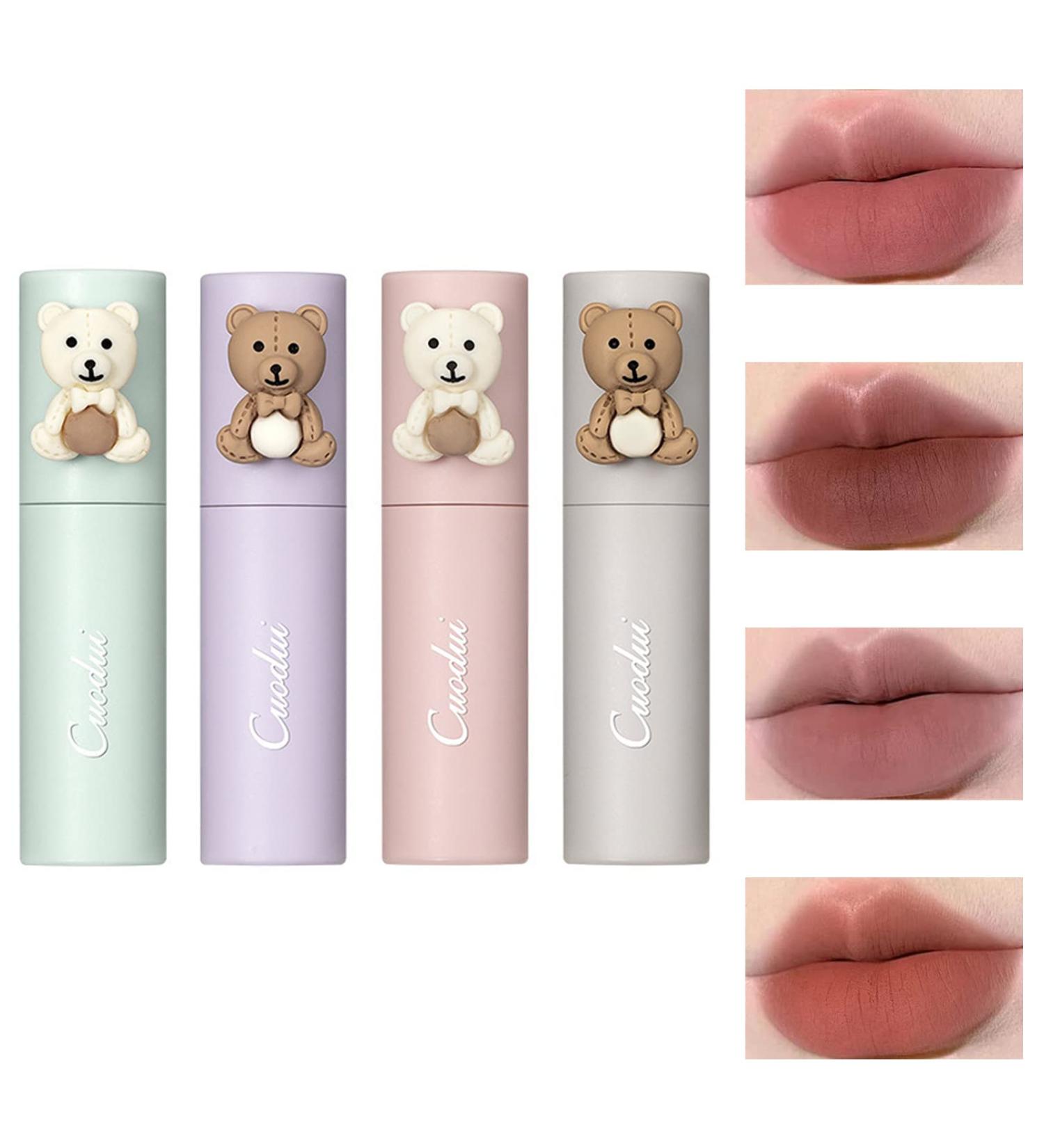 KOMEDO 4PCS Mist Matte Velvet Lipstick Set | Waterproof Long Lasting Lip Gloss | Cute Bear Beauty Makeup - Velvet Matte Lip Glaze - Buy Online on GoSupps.com