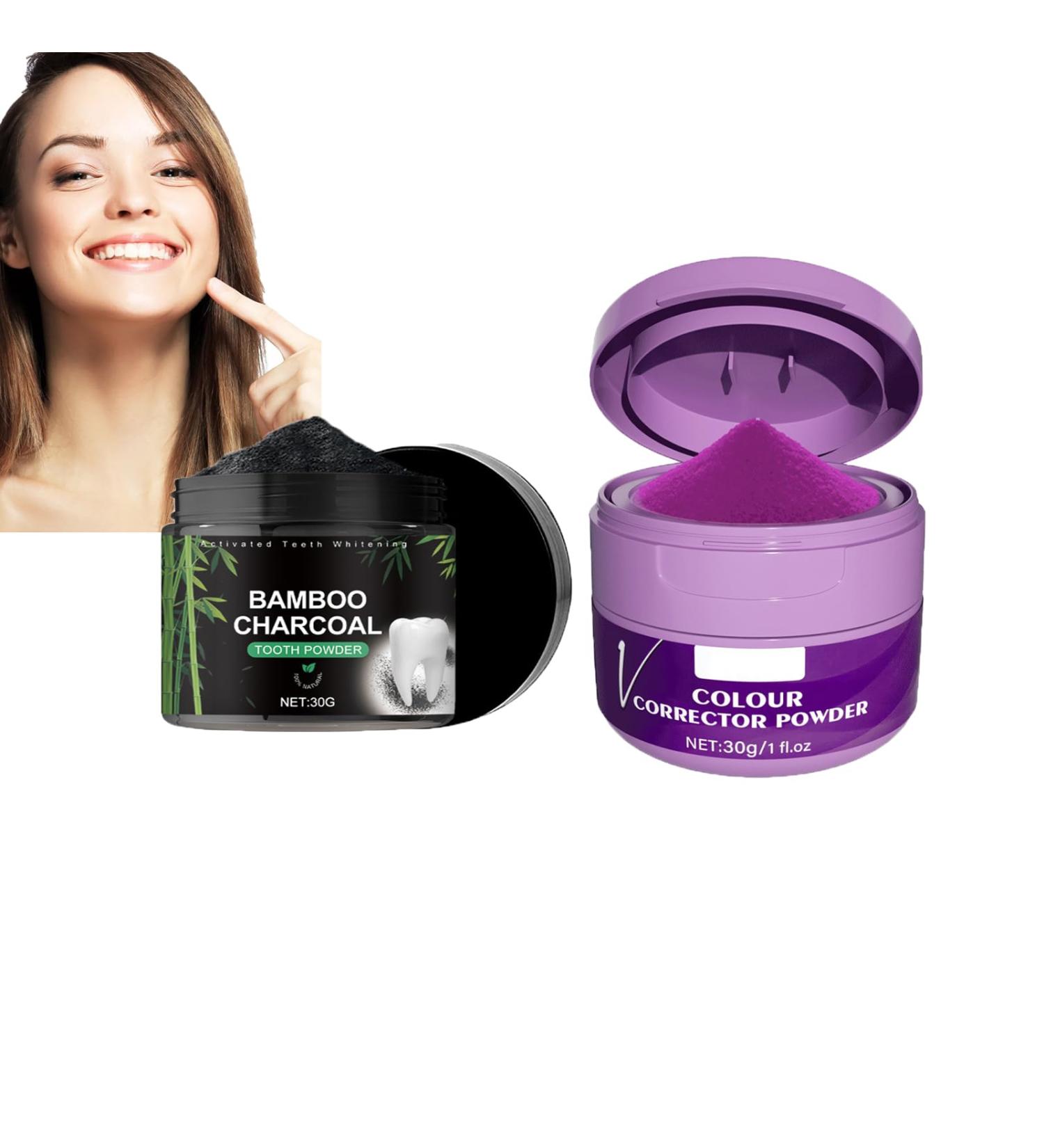 Dyceittdia 2PCs Tooth Whitening Powder Set - Bamboo Coal & V34 Whitening Powder for Stains Tartar Removal & Fresh Breath - 60g Total - Buy Online on GoSupps.com