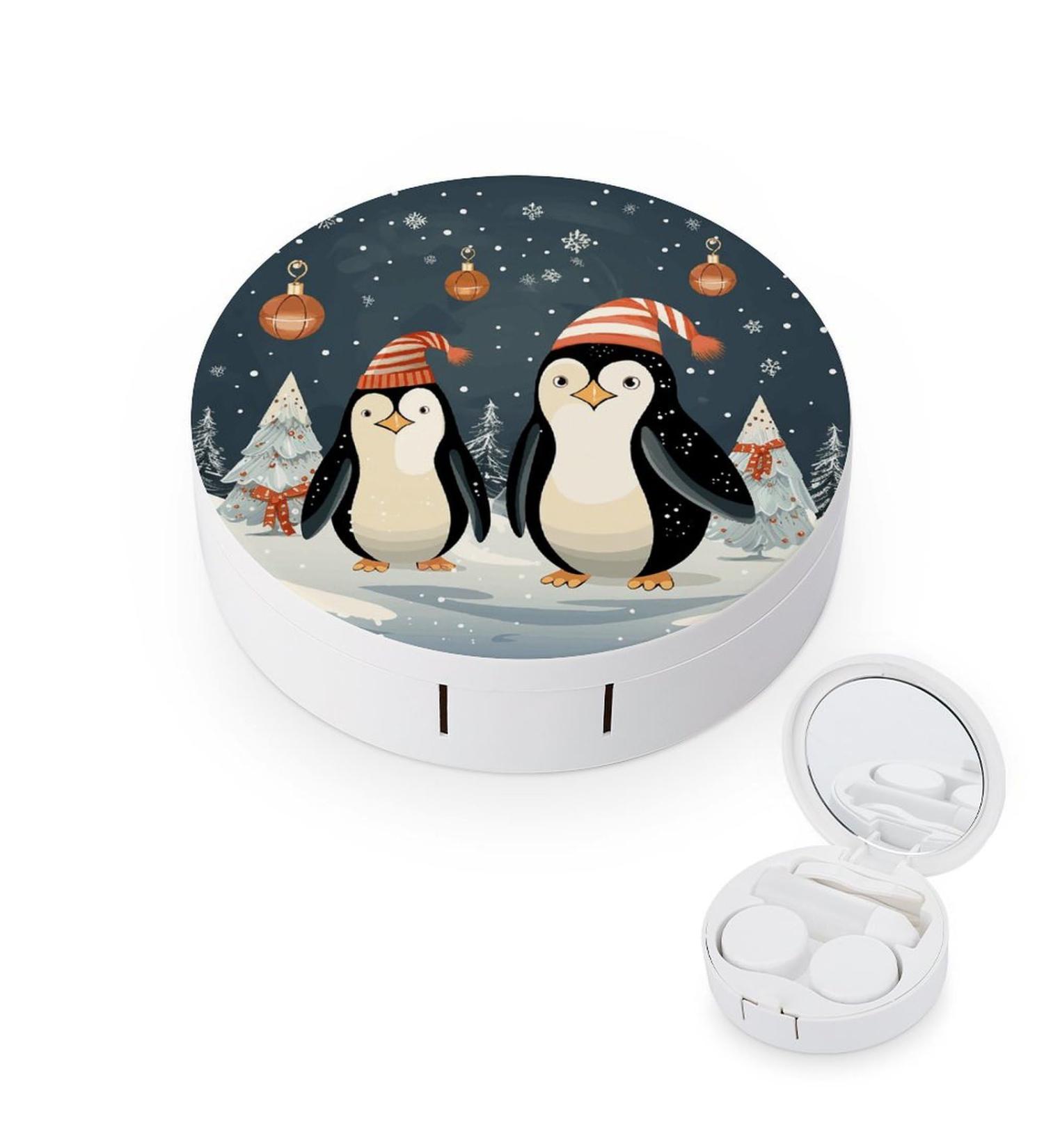 Merry Christmas Penguins Contact Lens Case | Plastic Care & Travel Box for Lens Protection - Buy Online on GoSupps.com