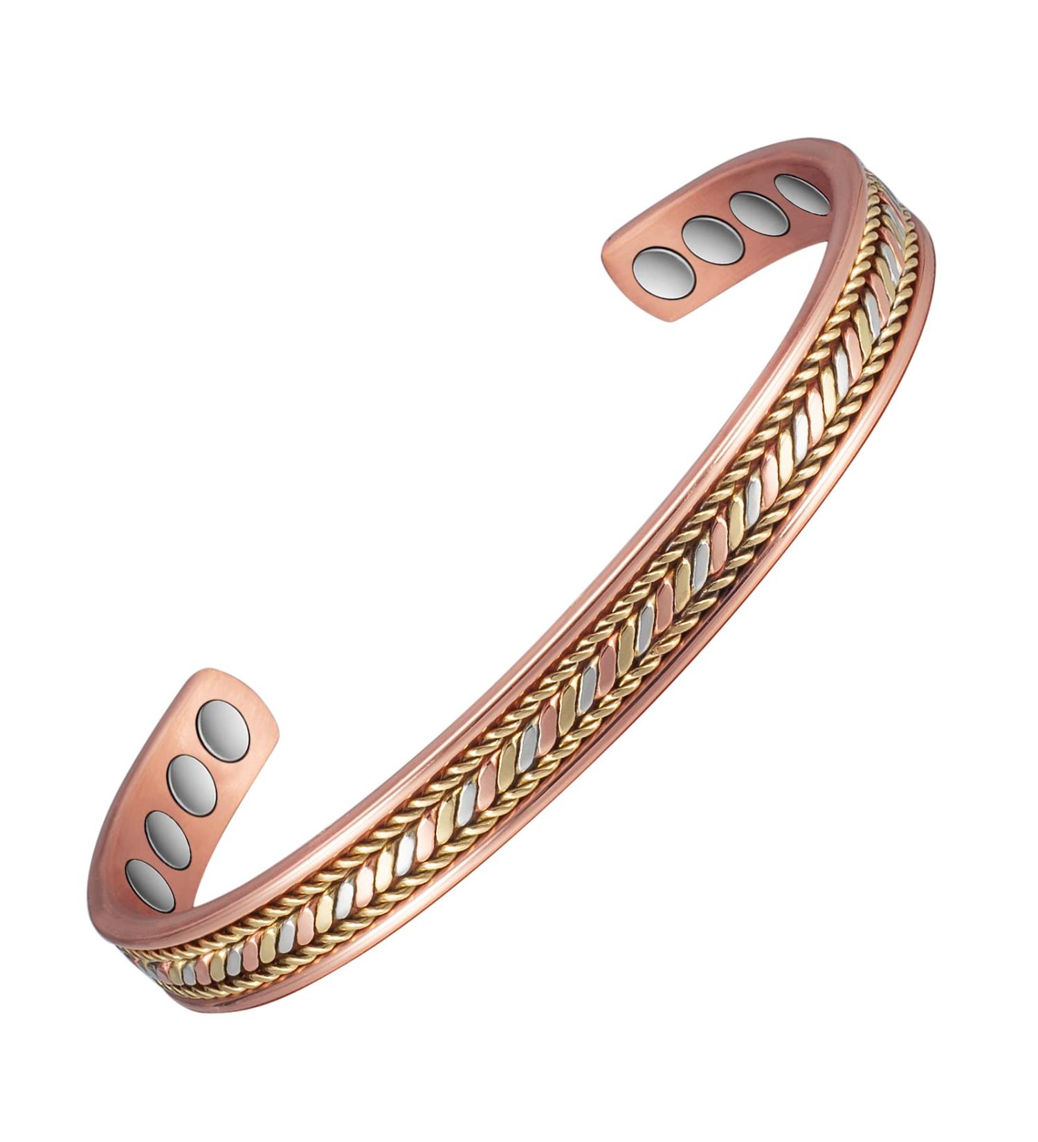 Shop Braided Three-Colored Copper Bracelets for Women | 8 Magnet Magnetic Therapy Cuffs | Arthritis Relief Jewelry | 16.5 cm African Copper Armor - Buy Online on GoSupps.com