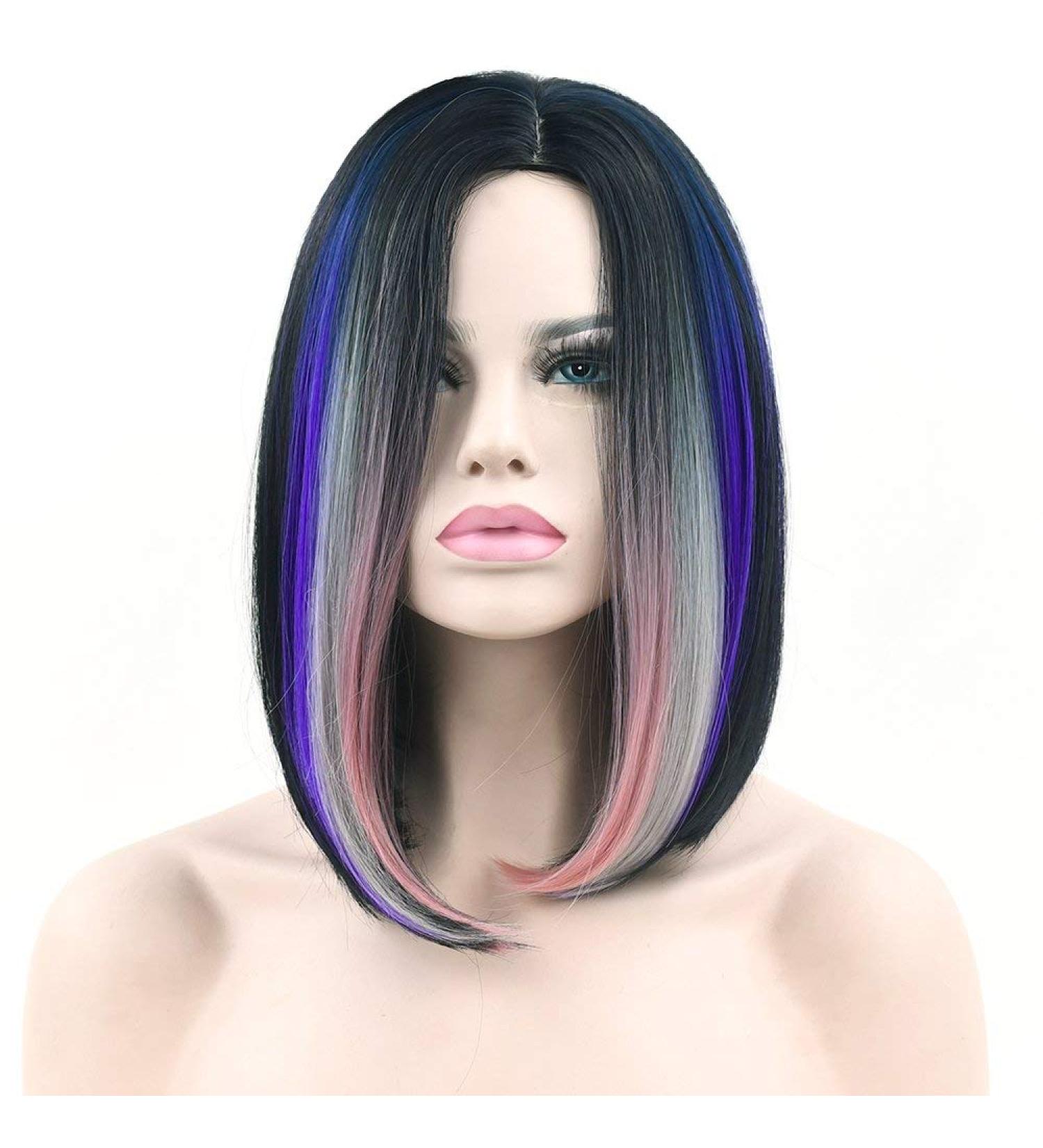 LFMDJF 11 Colors Black To Pink Hair Straight Wigs Synthetic Hair Short Party Hair Wig for Women 16inches T4/27/30 T1B/613