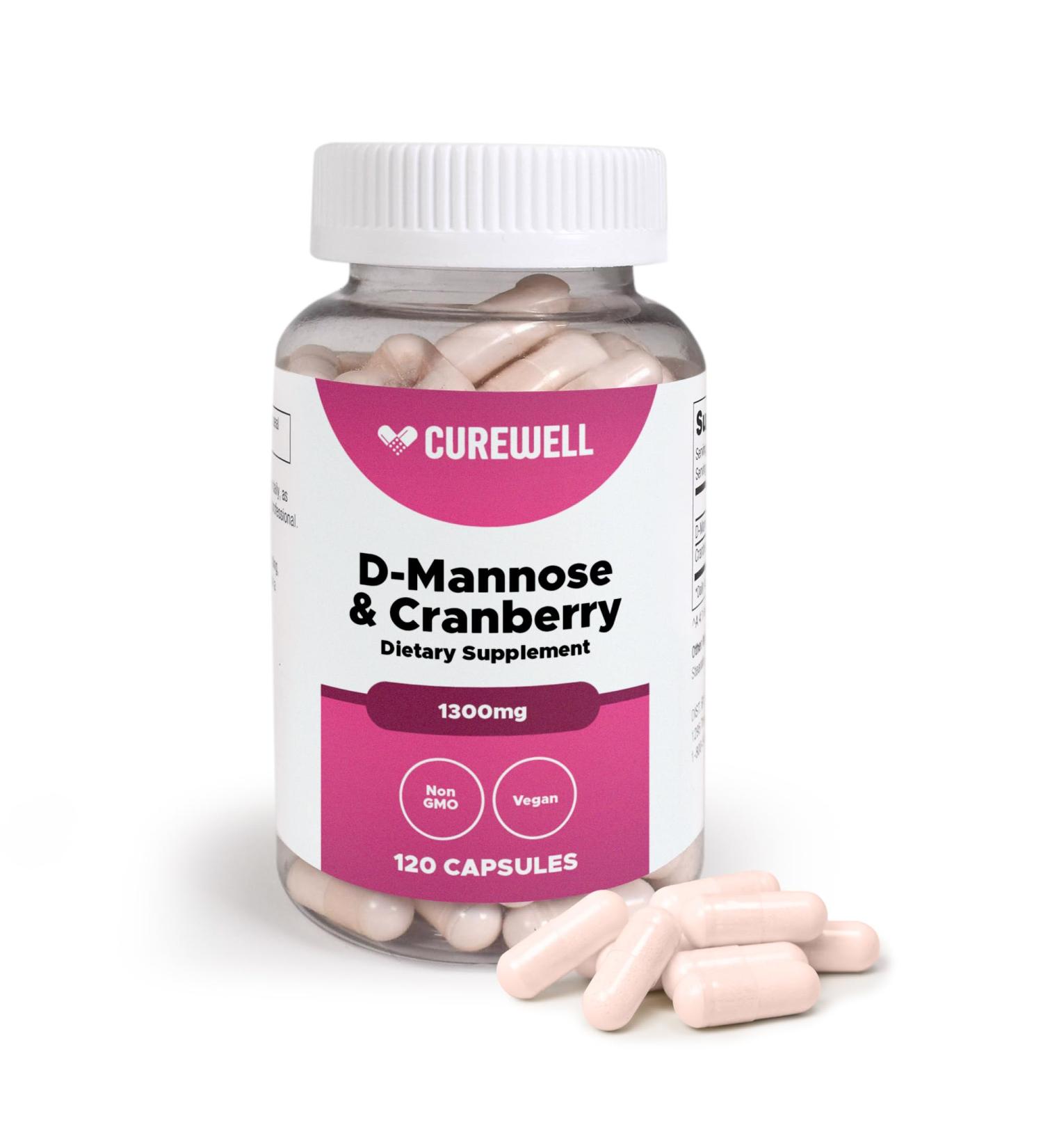 CUREWELL D-Mannose & Cranberry 1300mg (120 Capsules) | Vegan & Non-GMO Urinary Tract Health Supplement | UTI Defense & Bladder Support for Women & Men | Natural Urinary Cleanse & Immune Support - Buy Online on GoSupps.com