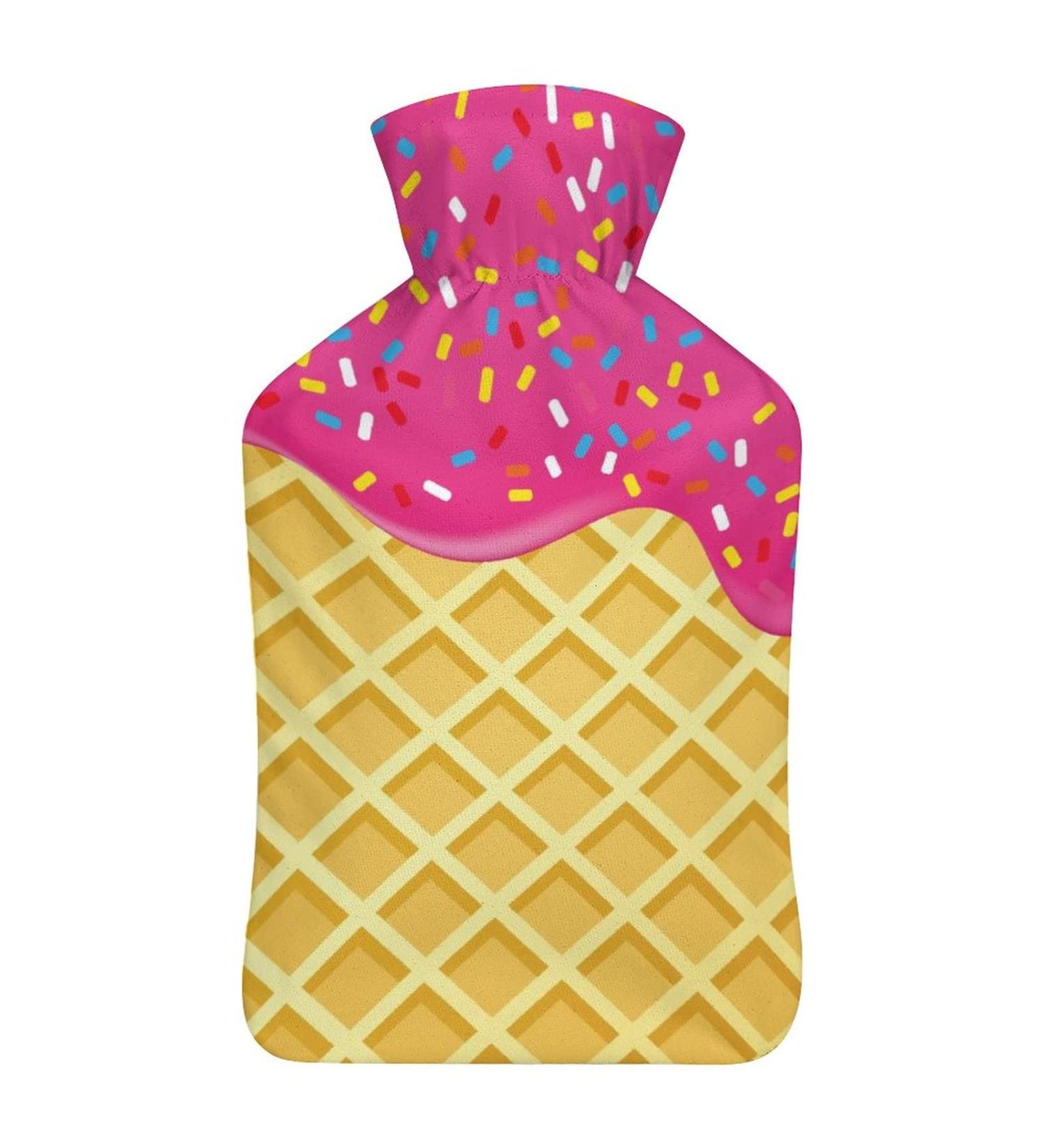 Strawberry Ice Cream Hot Water Bottle with Lid - Pain Relief & Foot Warmer | Rubber Hot Water Bag for Cold Therapy - Buy Online on GoSupps.com