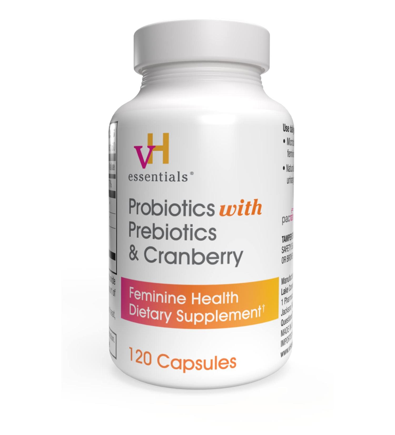 vH Essentials Probiotics with Prebiotics and Cranberry - 120 Capsules | Feminine Health Supplement - Buy Online on GoSupps.com