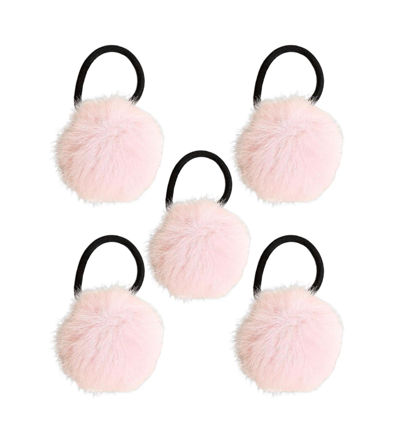 Pom Pom Hair Bobbles Ponytail Holder with Ball Colourful Pompom Hair Ring Ties for Girls Fashionable Hair Rope Furry Ball Hair Bobbles for Daughter Sister Friends Wife Family Light Pink - Buy Online on GoSupps.com